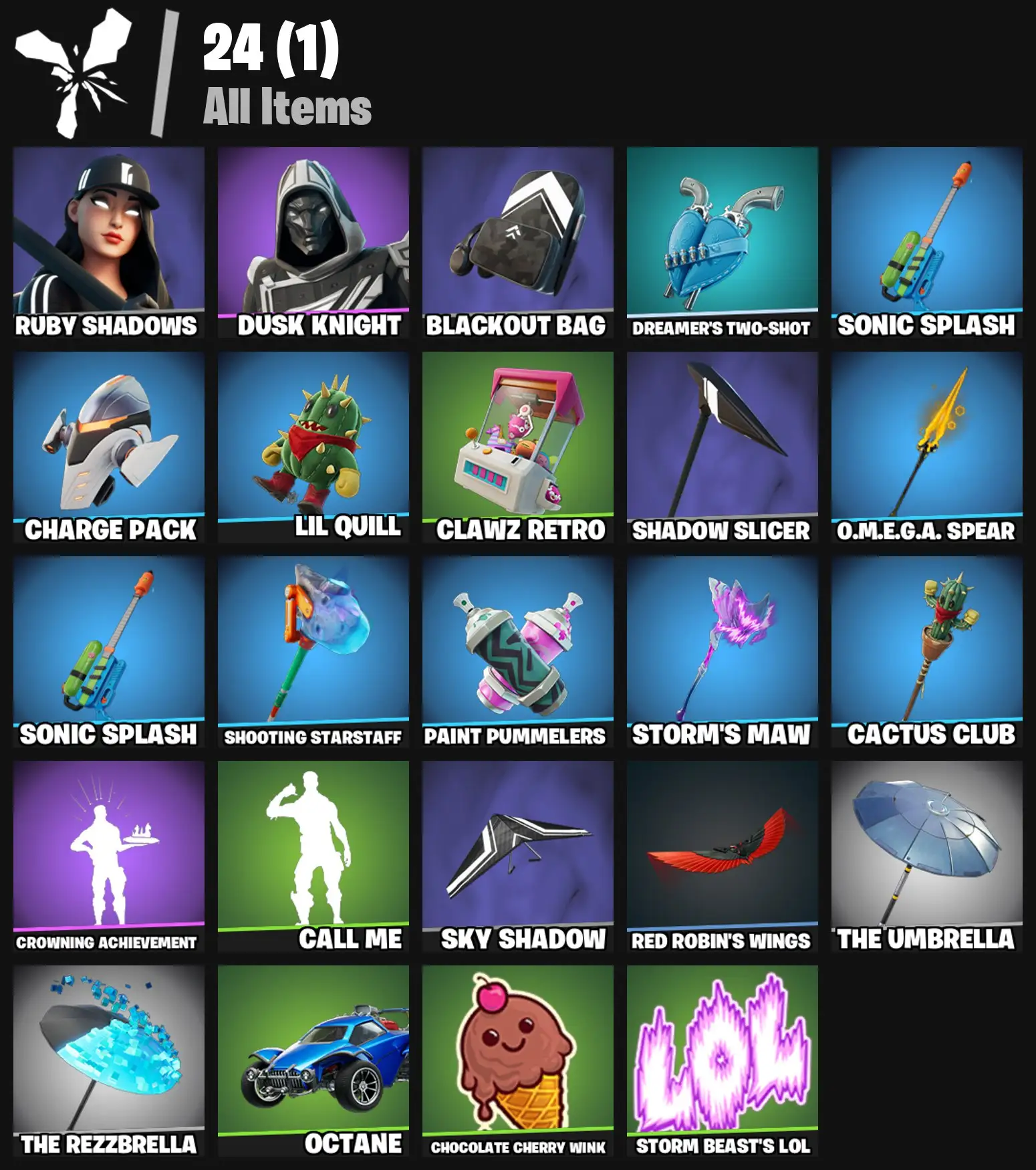 [PC/PSN/XBOX] 2 skins | Ruby Shadows | Blitz Knight | Blackout Bag | Dreamer's Two-Shot | Sonic Splash | Charge Pack | Lil Quill | Clawz Retro | 100 VB