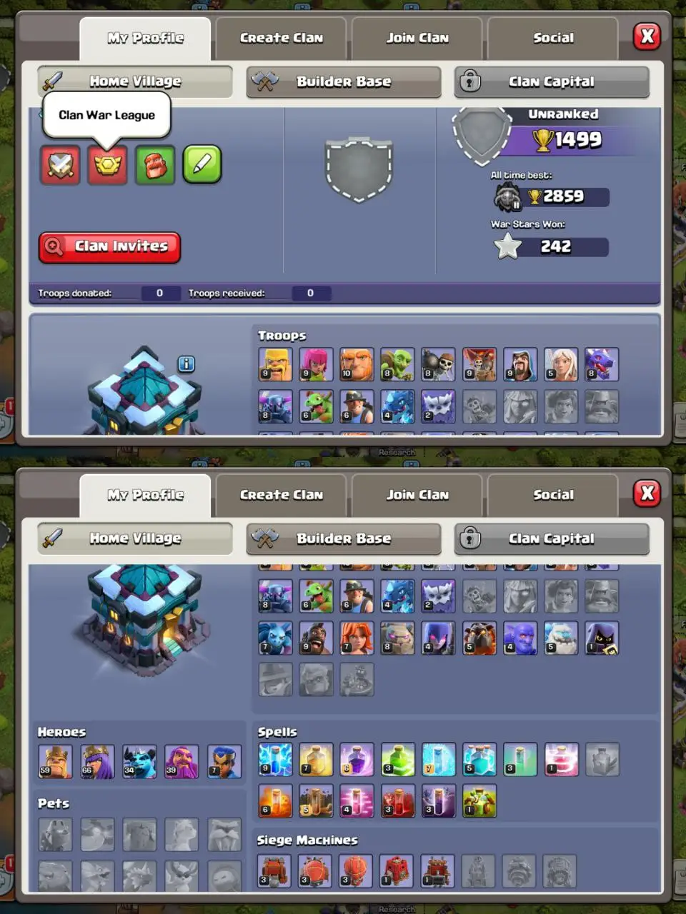 [#820] ALMOST MAX TH 13 DEFENCE | 59-66-34-39-7 HEROES | SOME MAGIC ITEMS | 236 CWL MEDALS | 500 RENAME | BEST EQUIPMENT | INSTANT DELIVERY