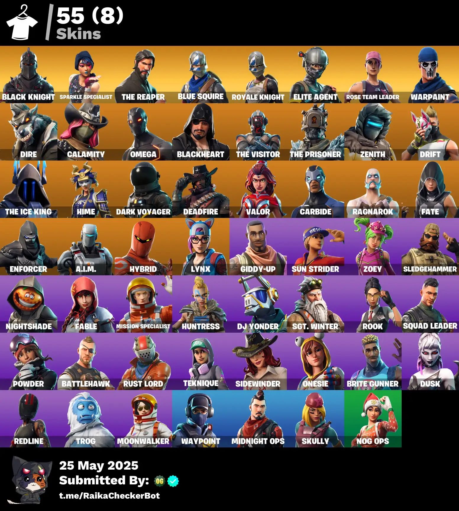 Black knight + take the l + old pve + 8 yellow + 55 skins + 2065vb | 1 cur