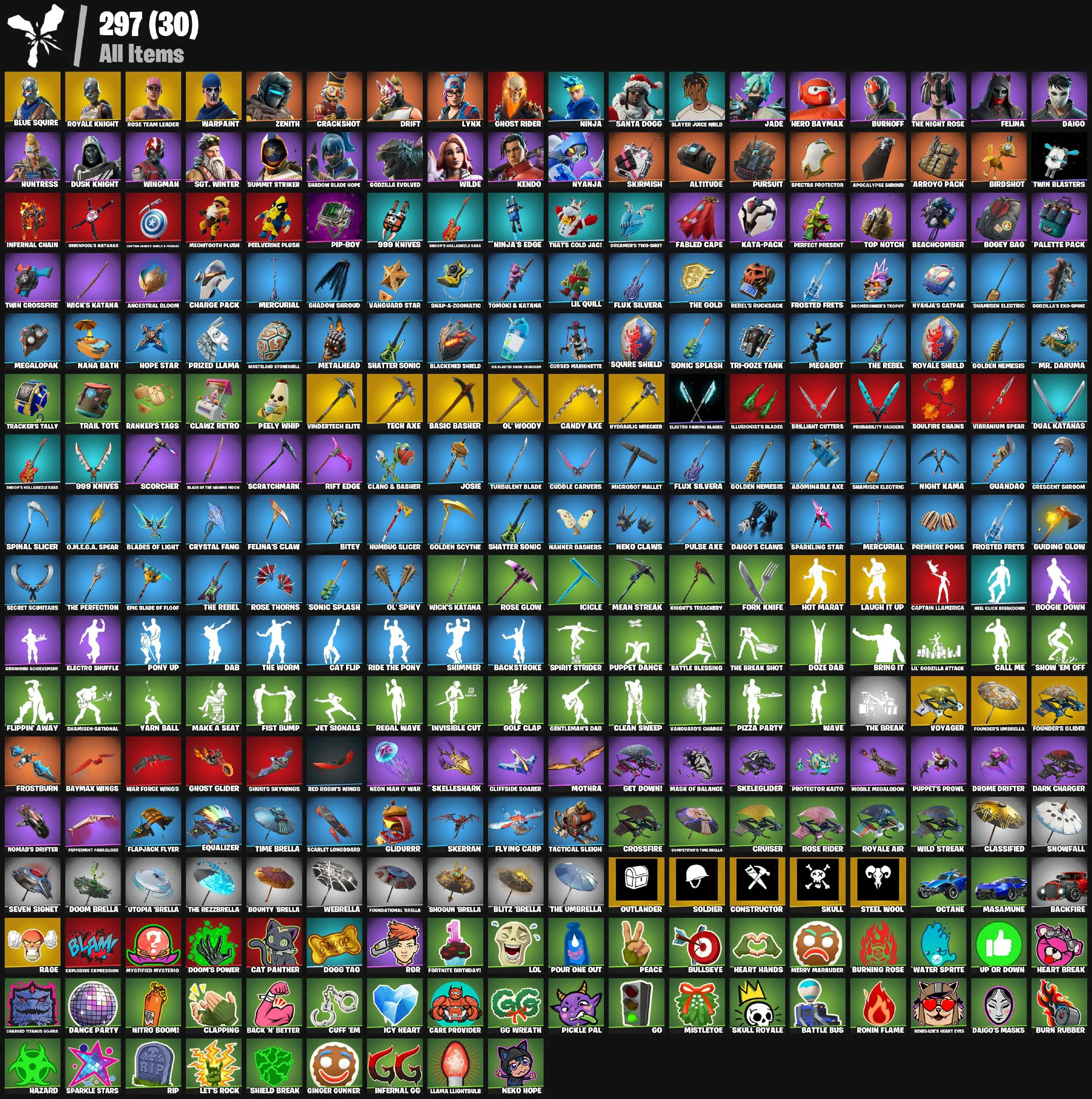 [PC/XBOX] 28 skins | OG STW | Blue Squire | Royale Knight | Wasteland Stoneshell | Clawz Retro | Pursuit | Skirmish | Tech Axe | Rose Glow