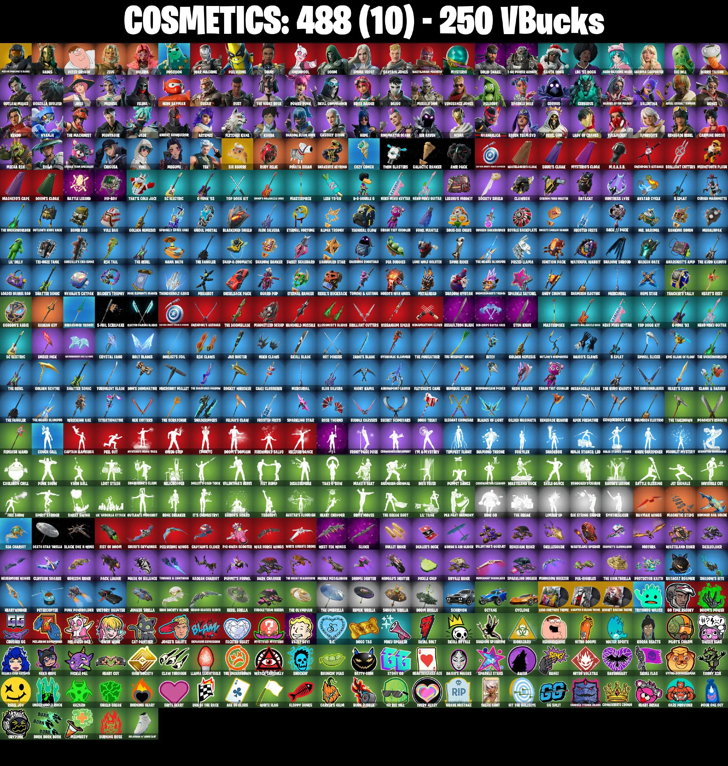 [PC/PSN/XBOX] 76 skins | Master Chief (Matte Black) | Sir Beurre | Hades | Peter Griffin | Zeus | Valeria | Poseidon | War Machine | Peelverine | Shuri