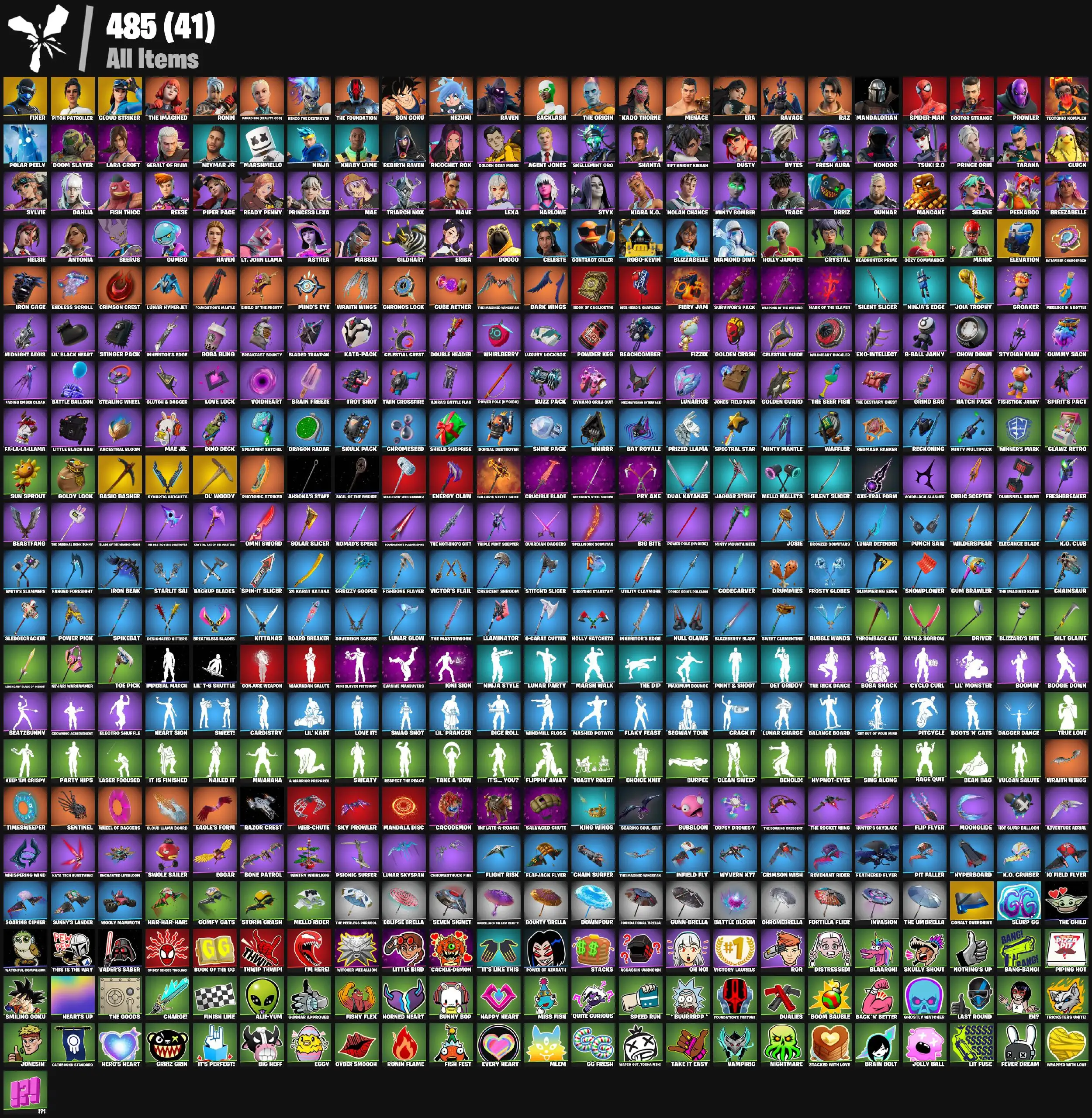 [PC/PSN/XBOX] 90 skins | Fixer | Cloud Striker | Pitch Patroller | Elevation | Reckoning | Clawz Retro | Shooting Starstaff | Synaptic Hatchets 