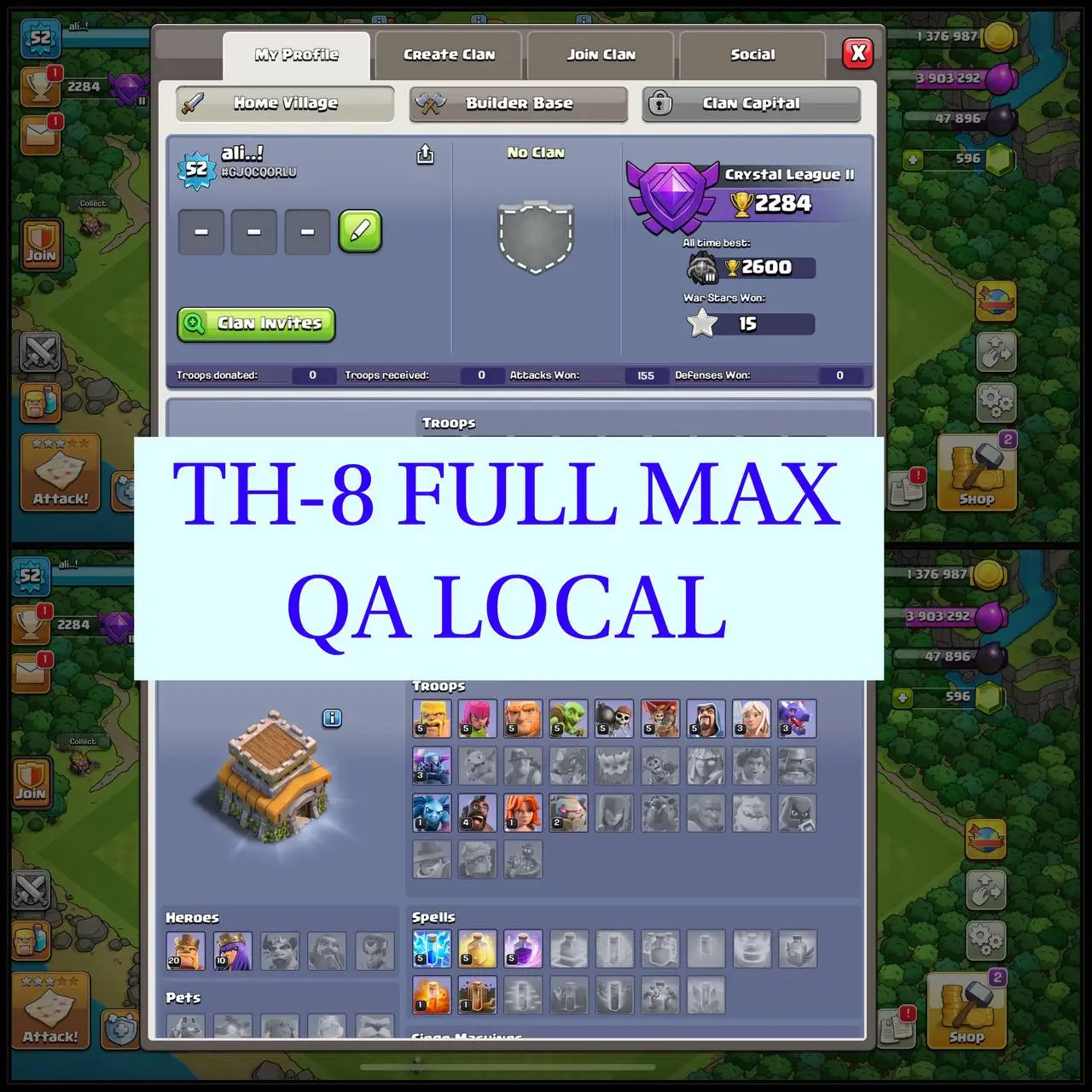 💎 [QA -LOCAL] TH-8 NEAR MAX | 2600 ATB | 52 XP | GOOD DEFENSE - HERO'S 20-10 | RENAME FREE |QUICK DELIVERY ✅