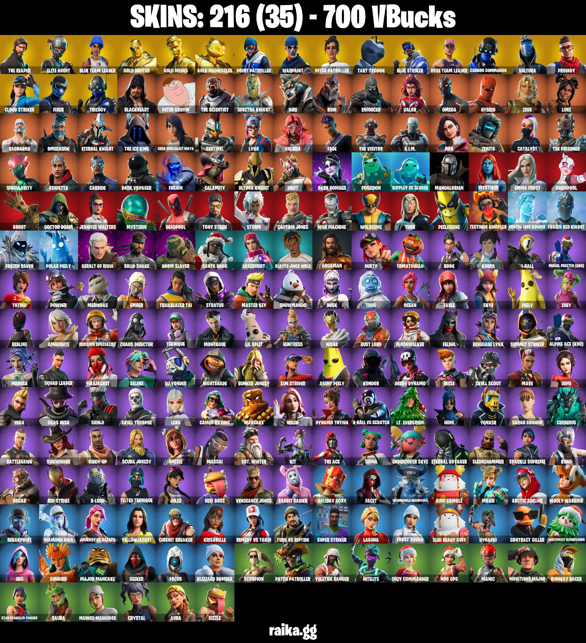 [PC/PSN/XBOX] 216 skins | The Reaper | Leviathan Axe | OG STW | Elite Agent | Take The L | Gold Midas | Gold Brutus | Gold Meowscles