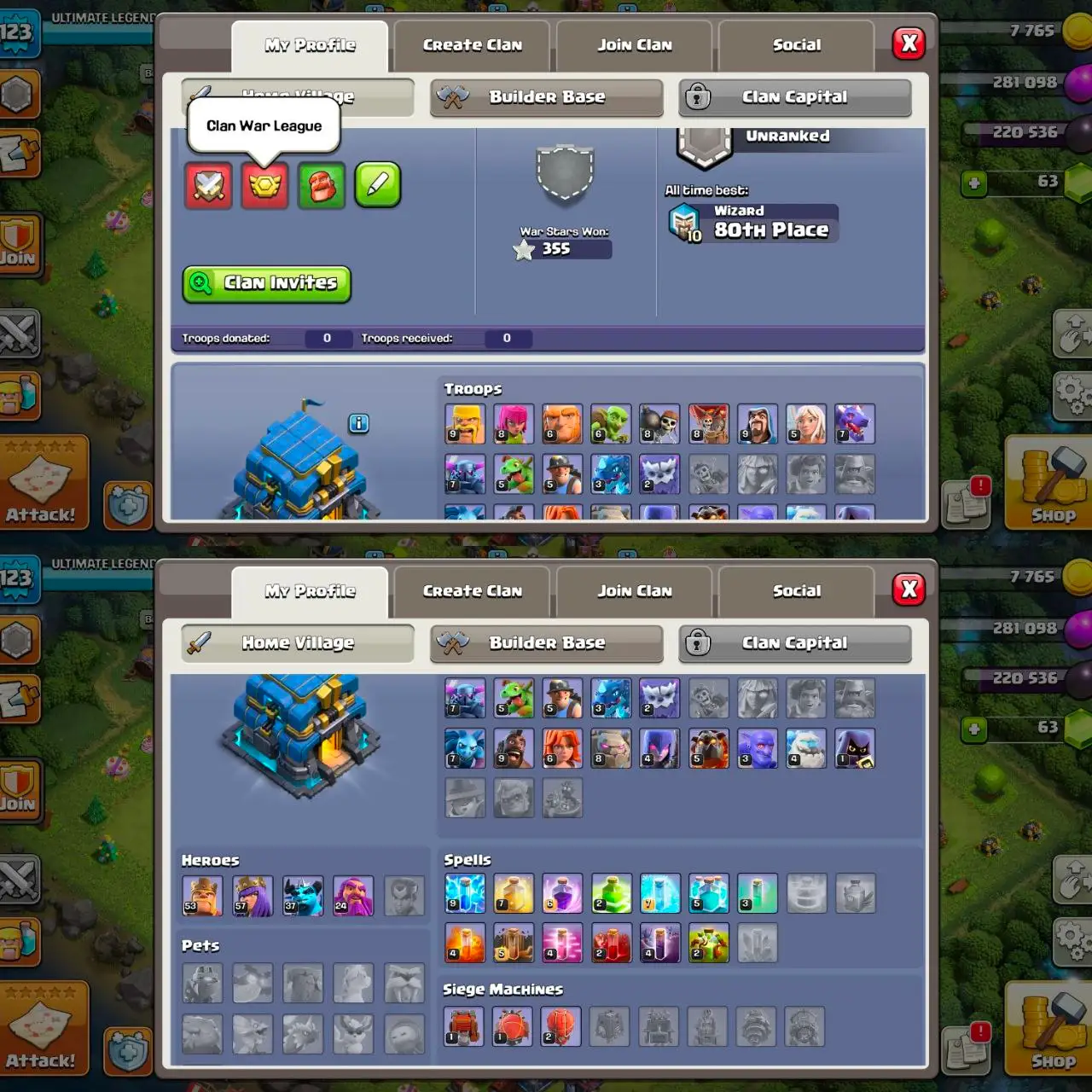 [VP] [#1508] ALMOST MAX DEFENCE TH 12 | 48-47-32-21 HEROES | 152 CWL MEDALS | FREE RENAME | SOME MAGIC ITEMS | INSTANT DELIVERY