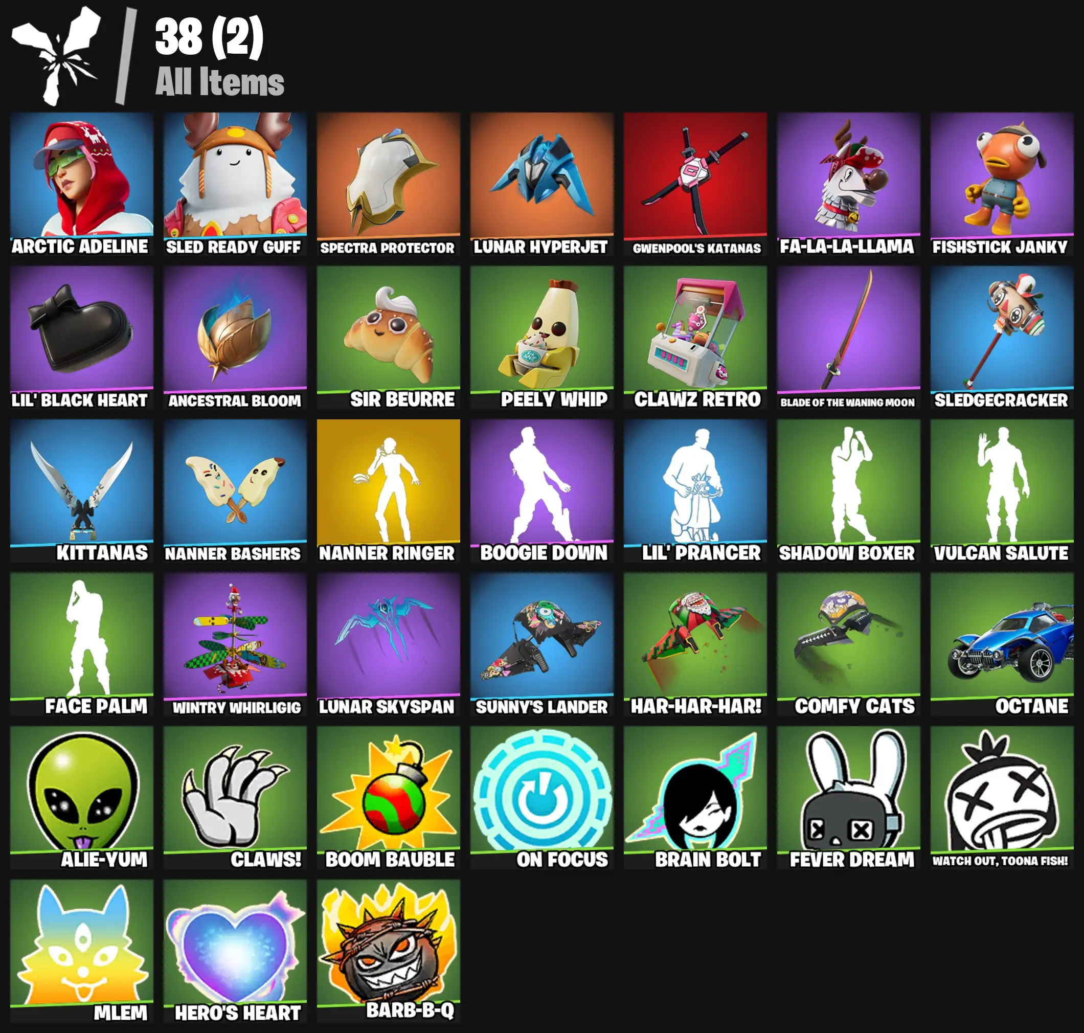 [PC/PSN/XBOX] 2 skins | Nanner Ringer | Arctic Adeline | Sled Ready Guff | Spectra Protector | Lunar Hyperjet | Gwenpool's Katanas | Fa-la-la-Llama | 200 VB