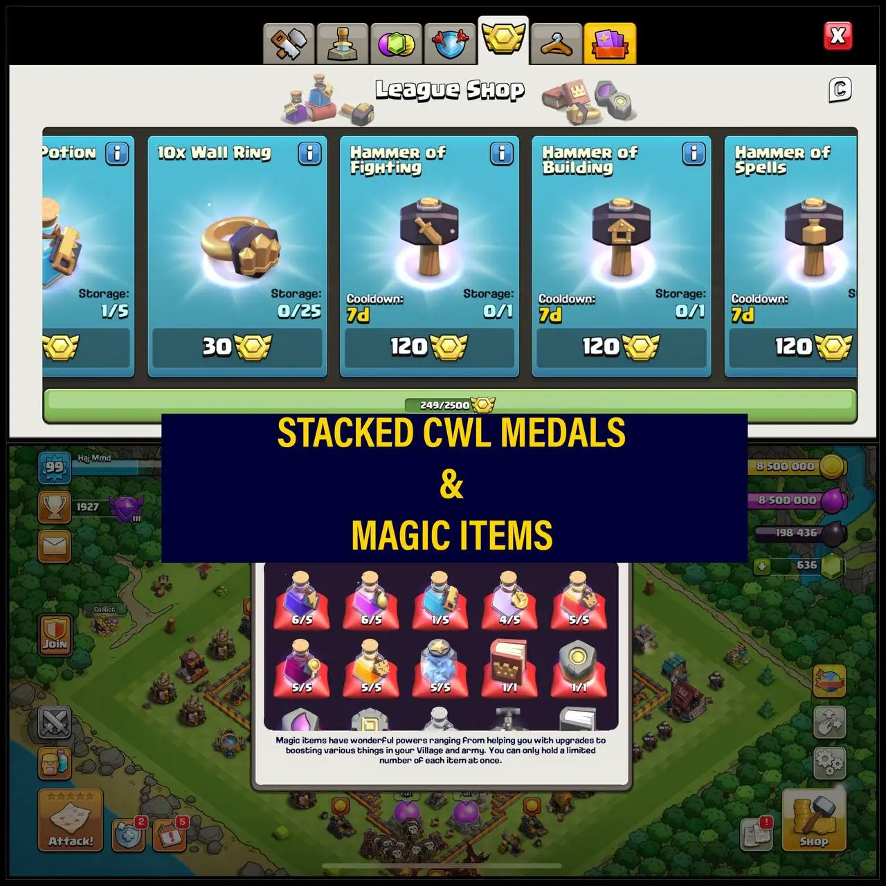💎 TH-10 FULL MAX | MAGIC ITEMS STACKED | EPIC EQUIP | GOOD DEFENSE - HERO'S 40-40-20 | 249 CWL MEDALS |QUICK DELIVERY ✅