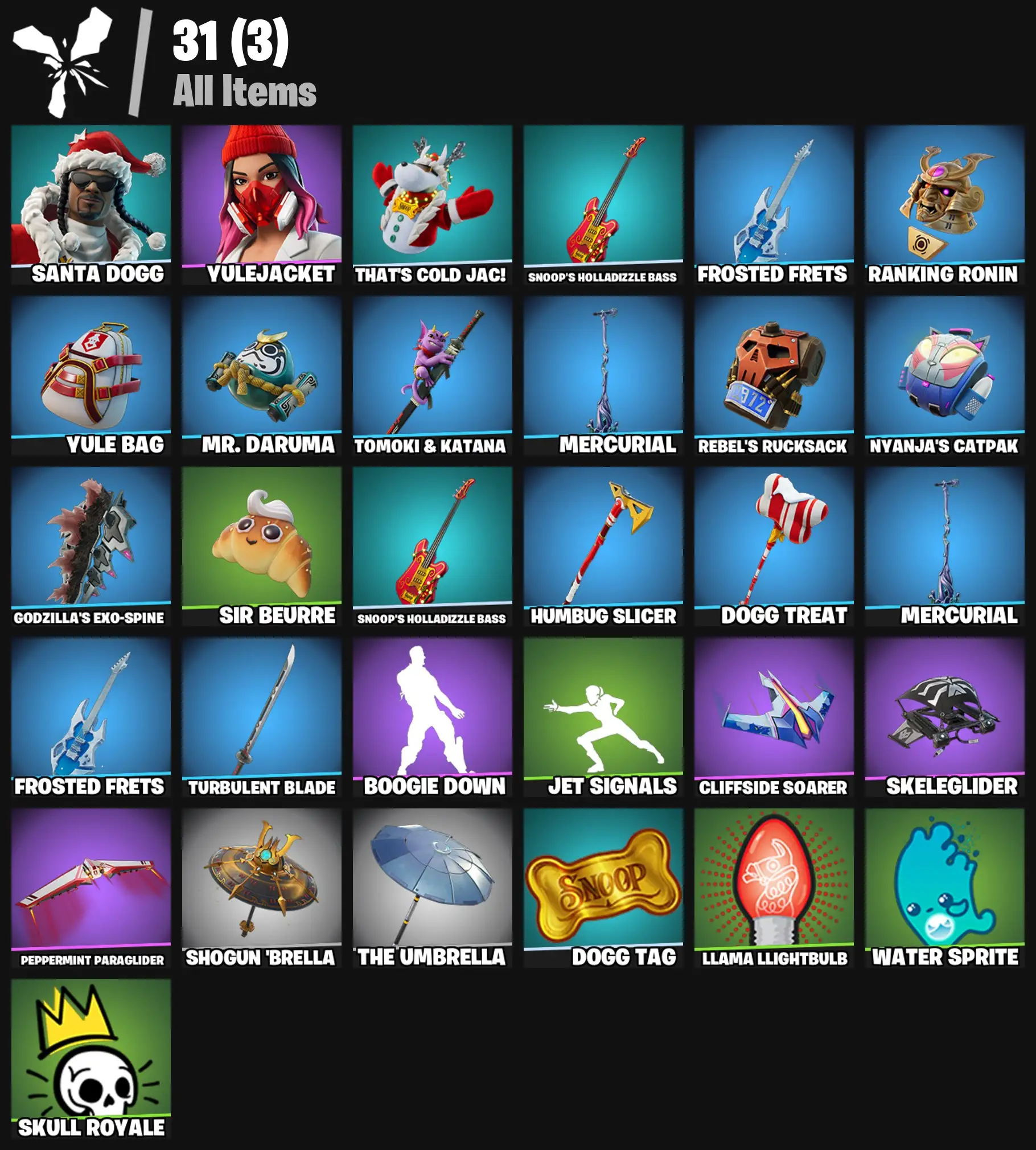 [PC/PSN/XBOX] 2 skins | Santa Dogg | Yulejacket | That's Cold Jac! | Snoop's Holladizzle Bass | Frosted Frets | Ranking Ronin | Yule Bag | 100 VB