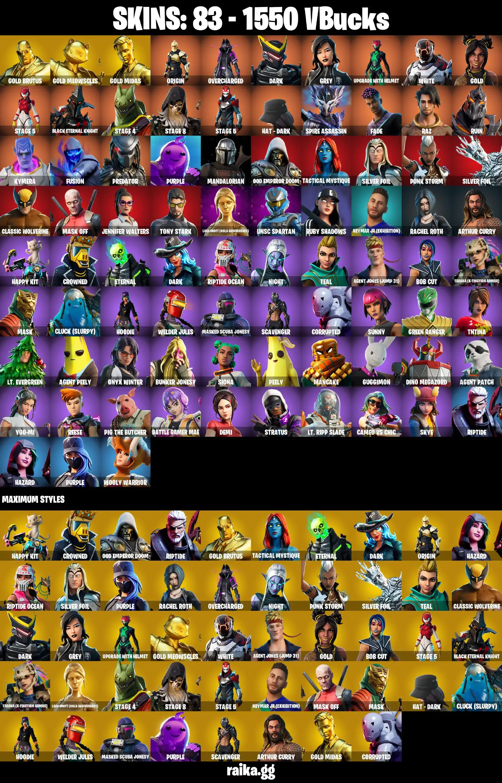 [PC/PS/XB/NIN] 83 skins | Gold Lara Croft | Gold Meowscles | Gold Midas | Deadpool | Ultima Knight | Peely | Tony Stark | Reaper | Hot Marat  | Take The Elf