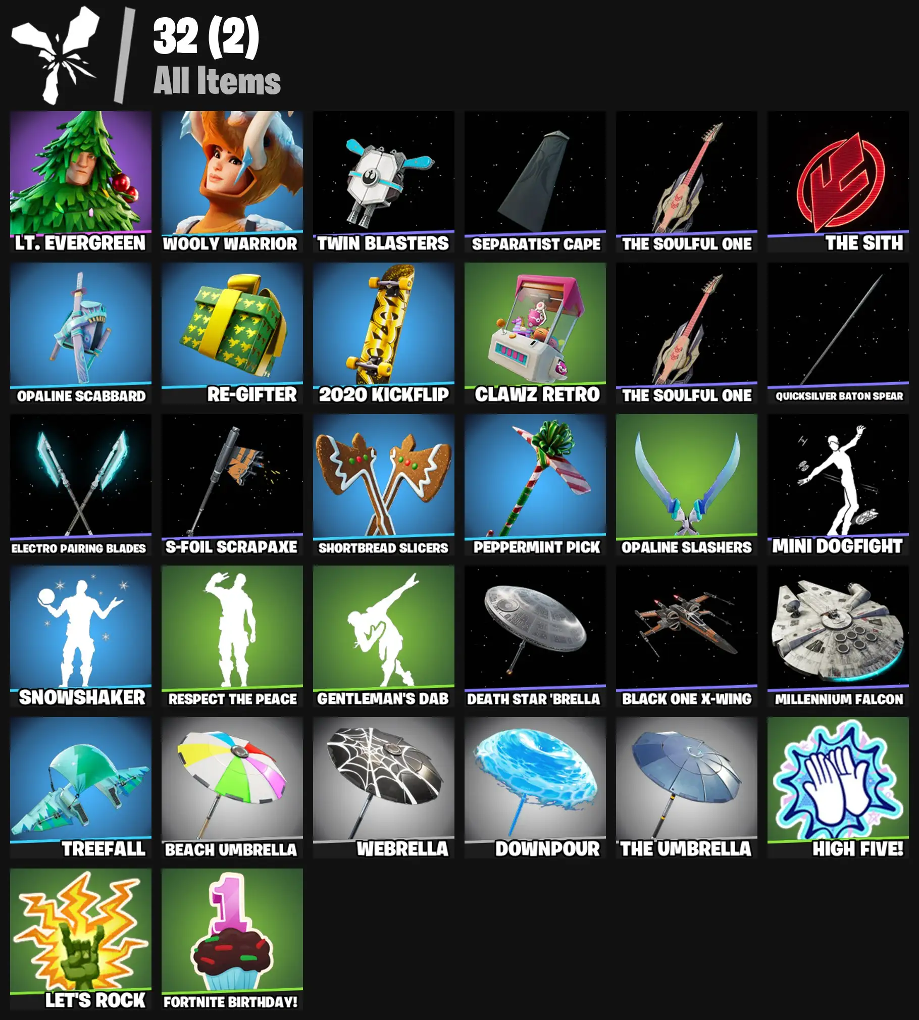 [PC/PSN/XBOX] 2 skins | Lt. Evergreen | Wooly Warrior | Twin Blasters | Separatist Cape | The Soulful One | The Sith | Opaline Scabbard | Re-gifter | 200 VB