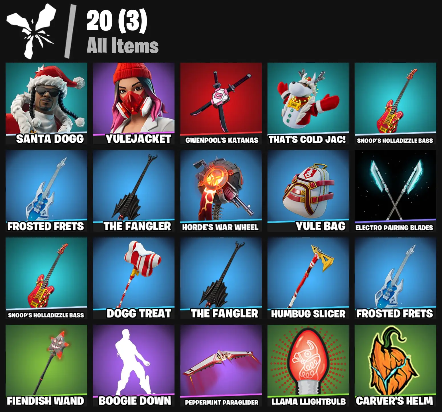 [PC/PSN/XBOX] 2 skins | Santa Dogg | Yulejacket | Gwenpool's Katanas | That's Cold Jac! | Snoop's Holladizzle Bass | Frosted Frets | The Fangler | 0 VB