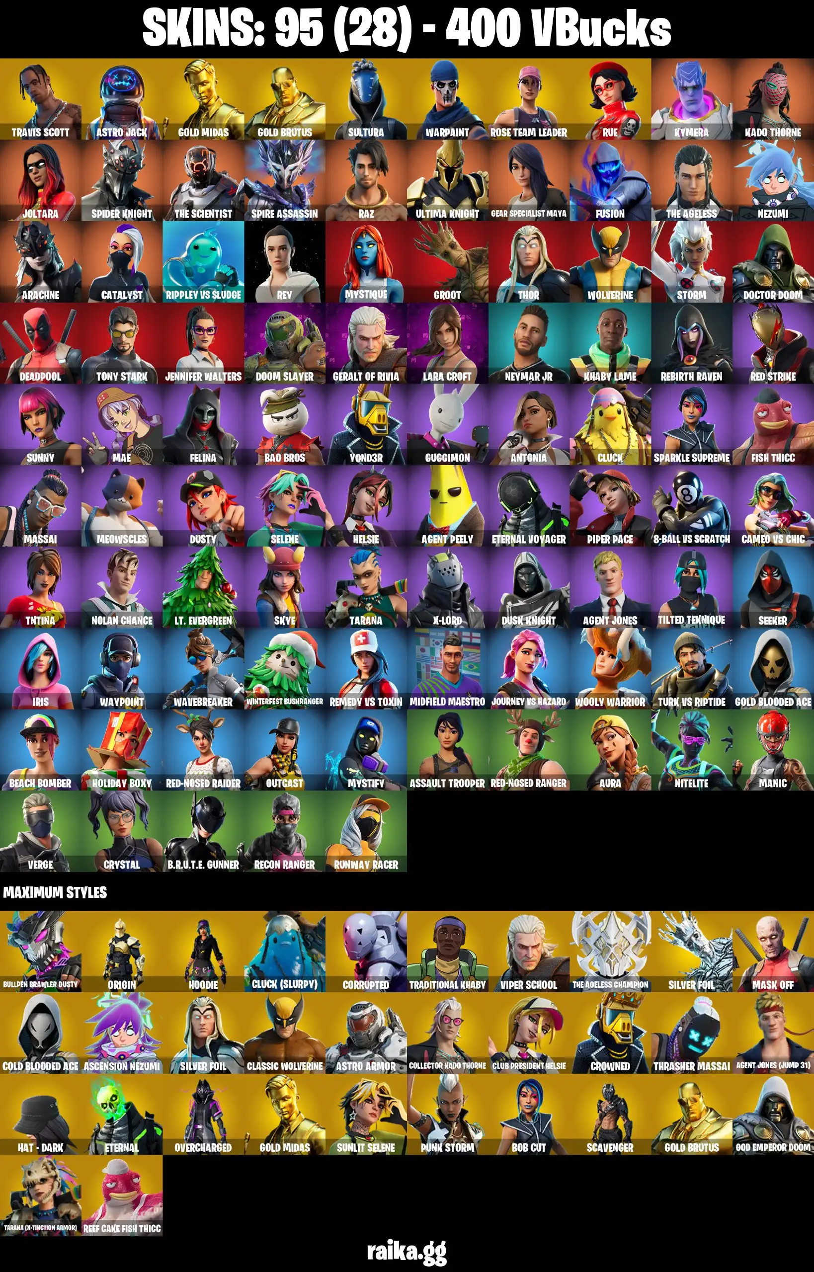 [PC/PSN/XBOX] 94 skins | Travis Scott | Rue | OG STW  Astro Jack | Gold Midas | Gold Brutus | Sultura | Kado Thorne | The Ageless | Joltara