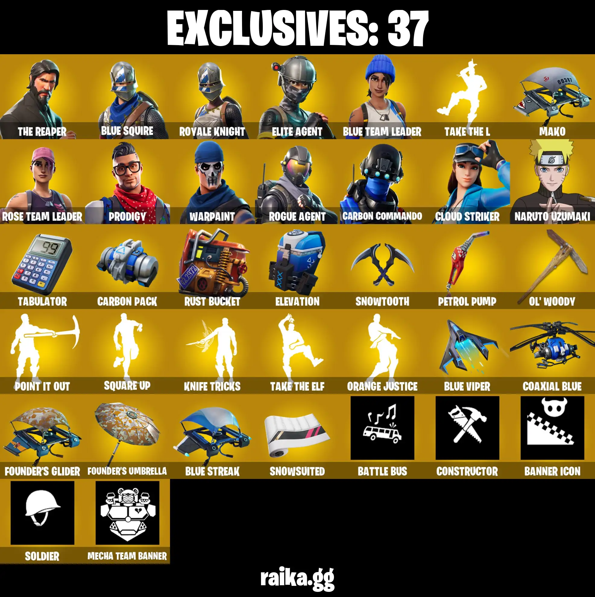 [PC/PS/XB/NIN] 102 skins The Reaper | Blue Squire | OG STW | Take The L | Royale Knight | Elite Agent | Mako | Prodigy | Rogue Agent | Omega | Naruto 