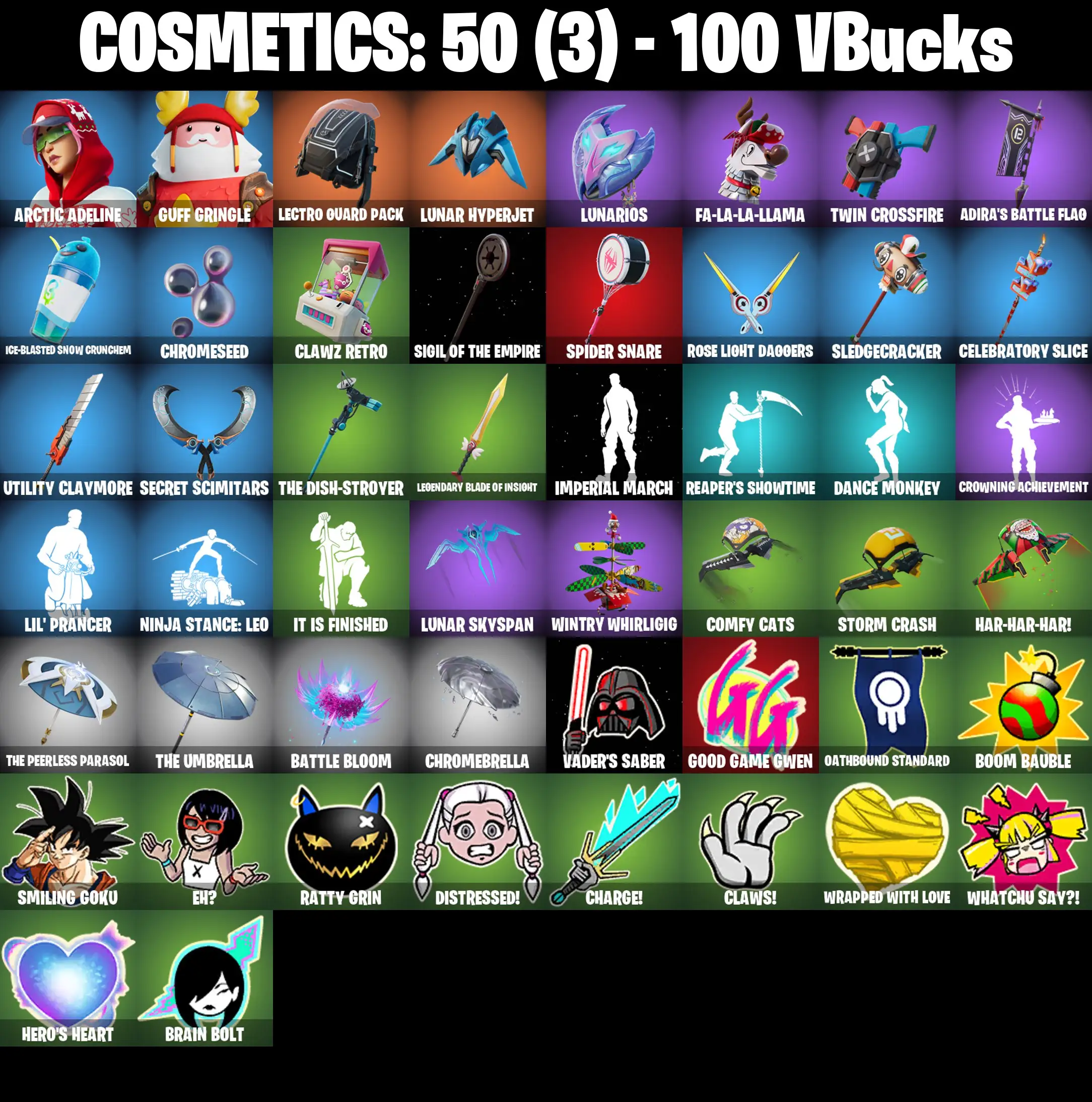 [PC/PSN/XBOX] 2 skins | Arctic Adeline | Guff Gringle | Lectro Guard Pack | Lunar Hyperjet | Lunarios | Fa-la-la-Llama | Twin Crossfire | 100 VB