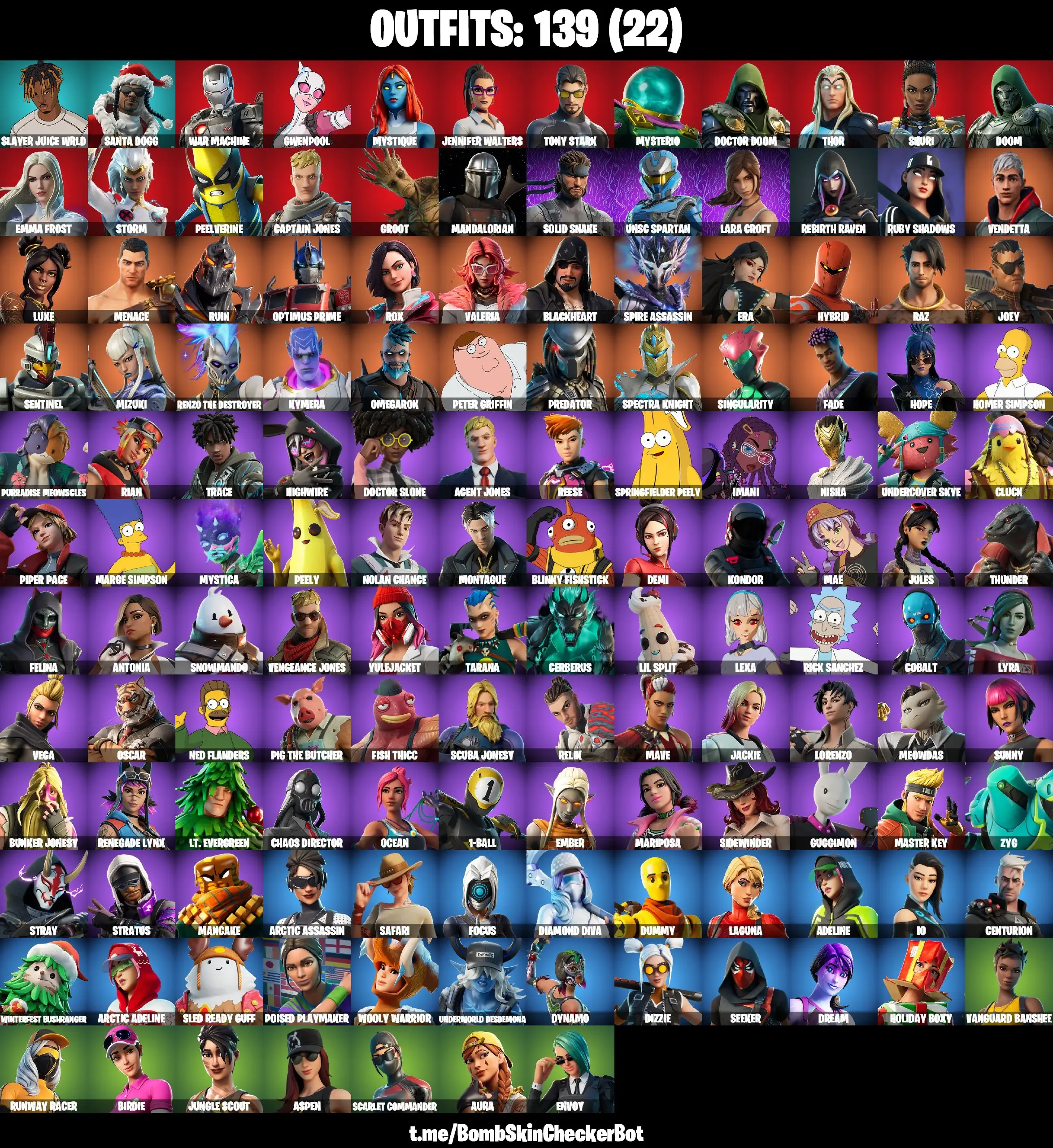 [PC/PSN/XBOX] 139 Stacked skins | Lara Croft | Stray| Demi| Renegade Lynx| Mystique | STAGE 5 | Jabba Switch Way | Aura | Kondor |  700 VB