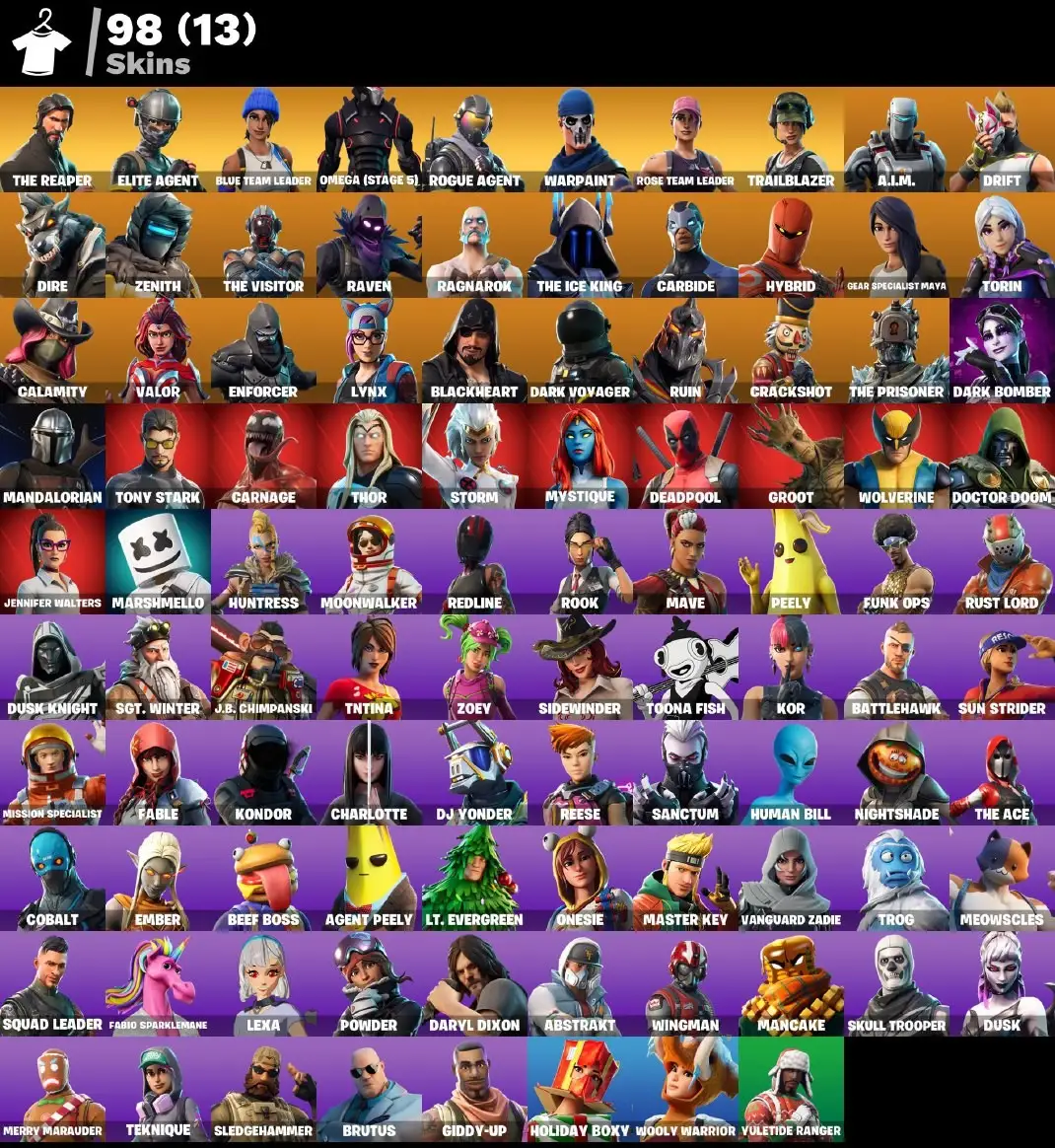 98 skins | OG STW | The Reaper | Elite Agent | Blue Team Leader | Take The L | Omega (stage 5) | Rogue Agent | Trailblazer | Rust Bucket | Reaper | 485 VB