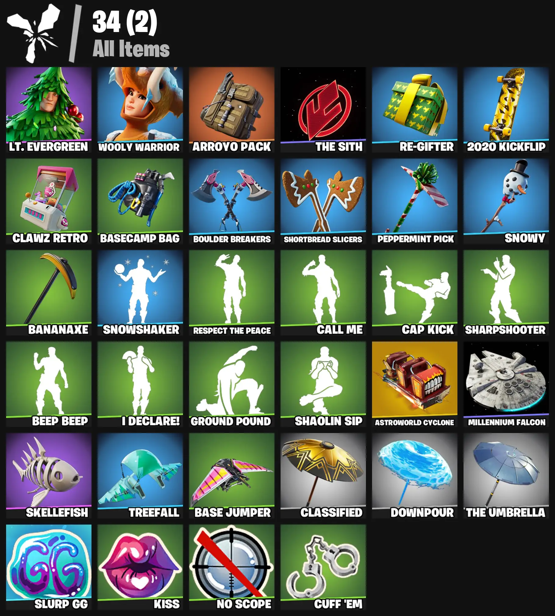 [PC/PSN/XBOX] 2 skins | Astroworld Cyclone | Lt. Evergreen | Wooly Warrior | Arroyo Pack | The Sith | Re-gifter | 2020 Kickflip | Clawz Retro | 100 VB