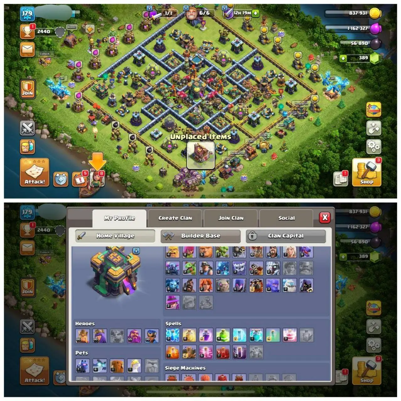 {STRONG ACCOUNT} TH14 SEMI MAX⚡️2 EPIC EQUIPMENTS⚡️XP- 179⚡️HERO 80-80-55-30⚡️  DARK BLUE WALLS⚡️500 GEMS NAME CHANGE⚡️MAGIC ITEMS⚡️OP LAB⚡️INSTANT DELIVERY 🚚