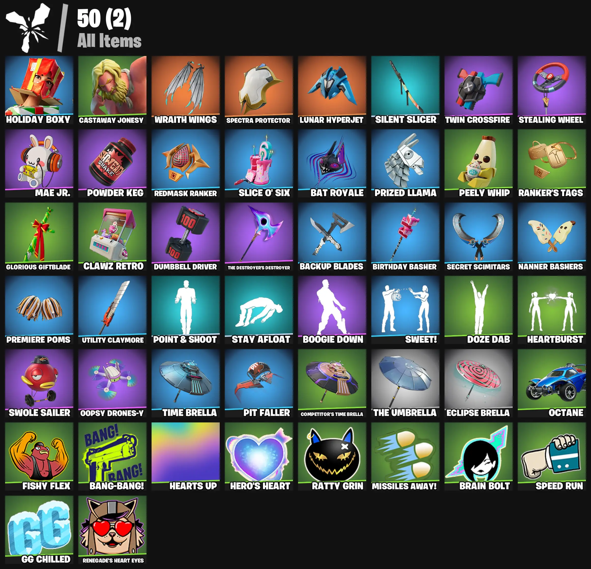 [PC/PSN/XBOX] 2 skins | Holiday Boxy | Castaway Jonesy | Wraith Wings | Spectra Protector | Lunar Hyperjet | Silent Slicer | Twin Crossfire | 0 VB