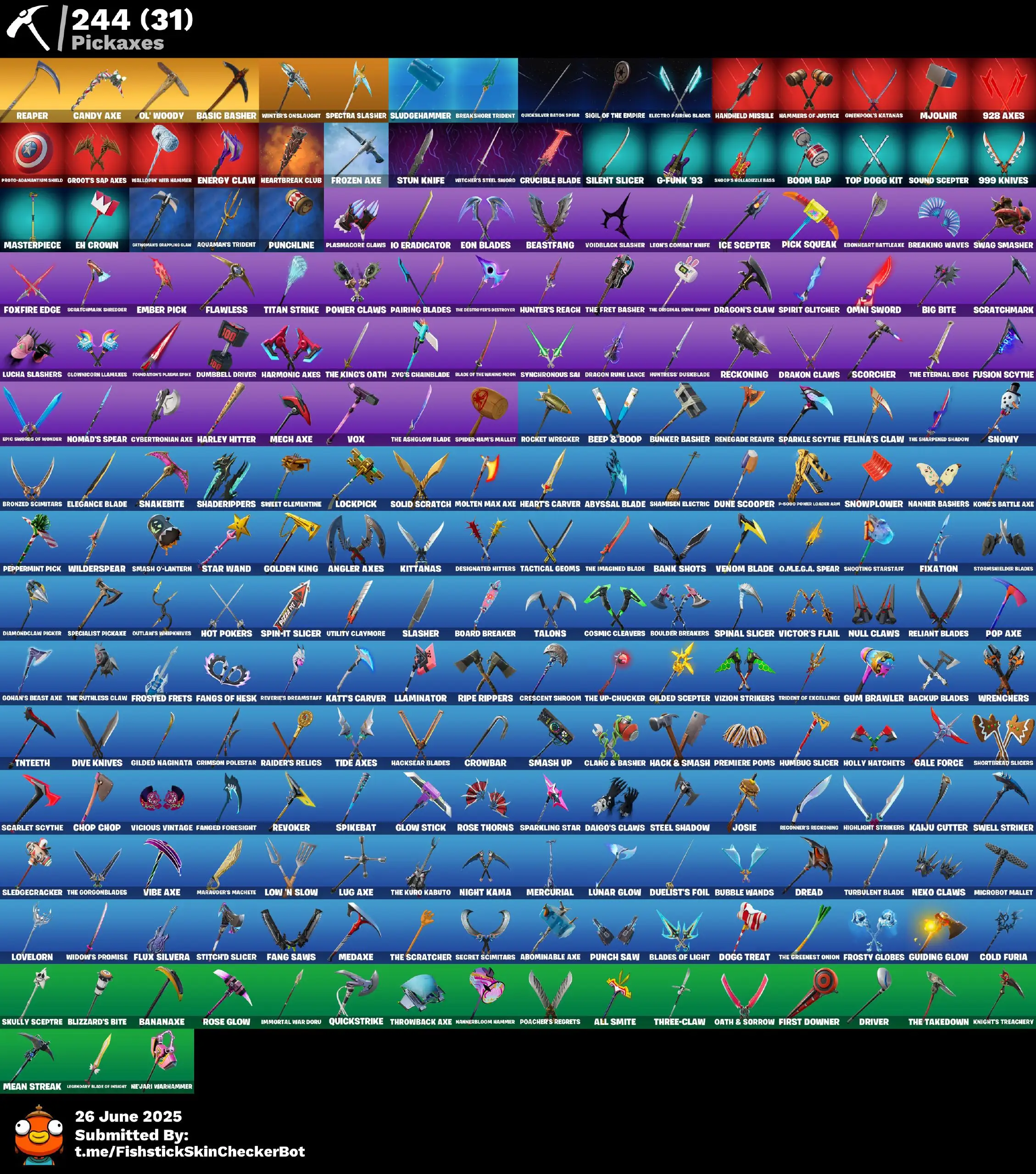 291 Skins · 74 Paid · Legendary Collection | Travis Scott, Renegade Raider, Peter Griffin, Gwenpool & More