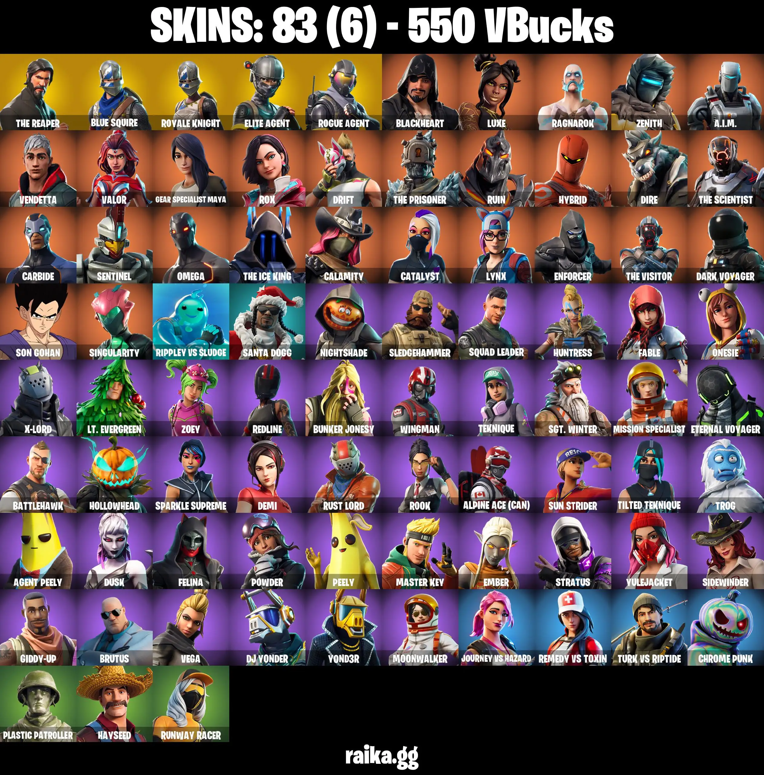 [PC/XBOX] 83 skins | The Reaper | Blue Squire | Royale Knight | Elite Agent | Take The L | Rogue Agent | The Prisoner | Rox | 450 VB