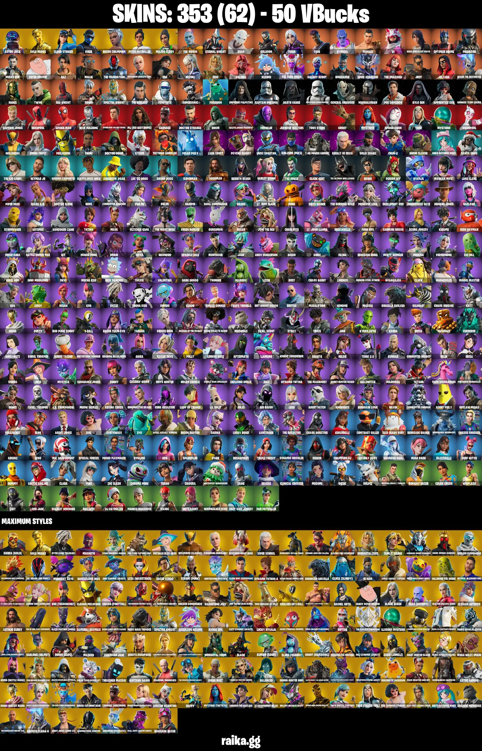 [PC/PSN/XBOX] 353 skins | Leviathan Axe | Astro Jack | Renegade Raider | Gold Midas | Cloud Striker | Major Glory | The Origin | 850 VB