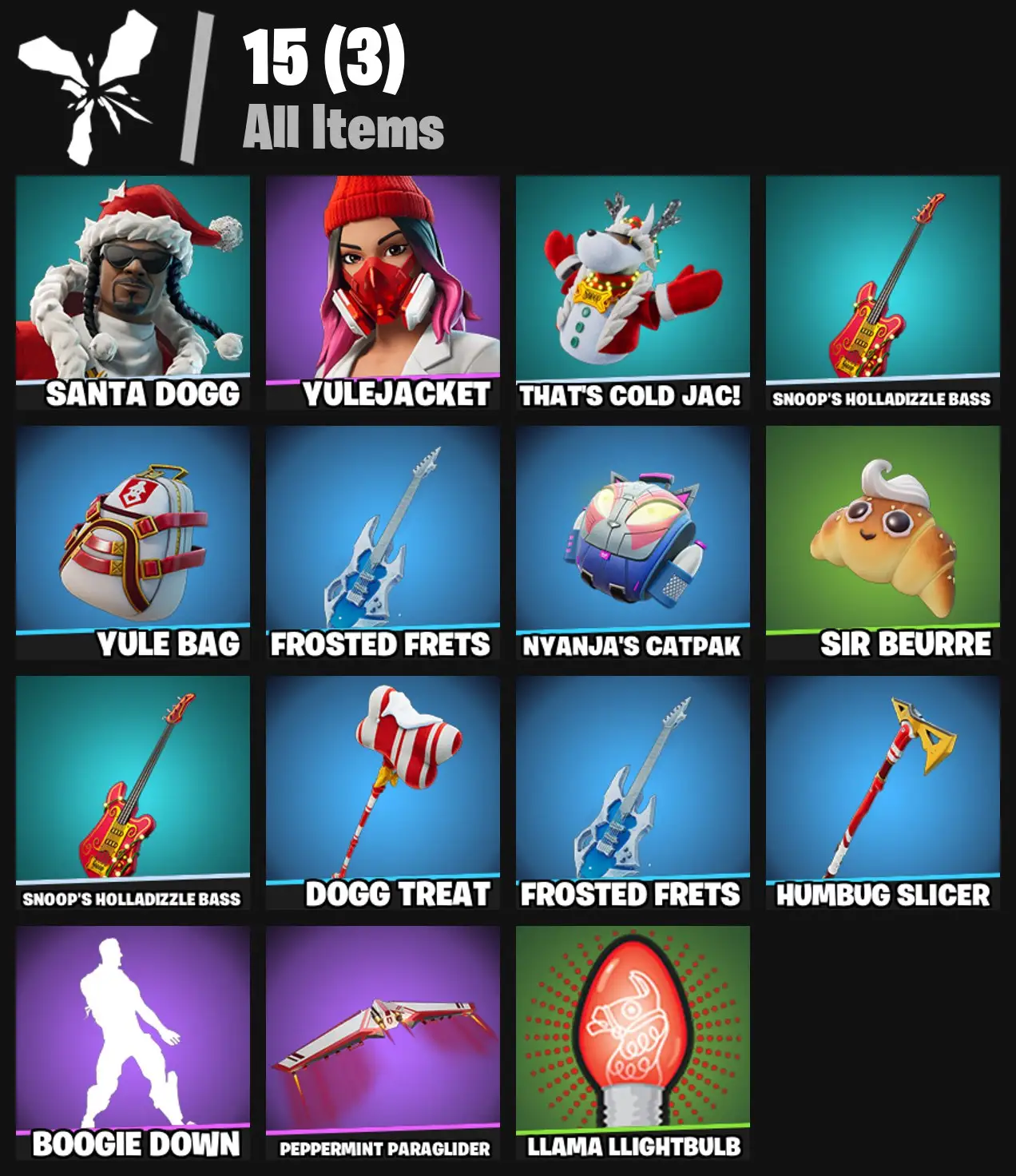 [PC/PSN/XBOX] 2 skins | Santa Dogg | Yulejacket | That's Cold Jac! | Snoop's Holladizzle Bass | Yule Bag | Frosted Frets | Nyanja's Catpak | 0 VB