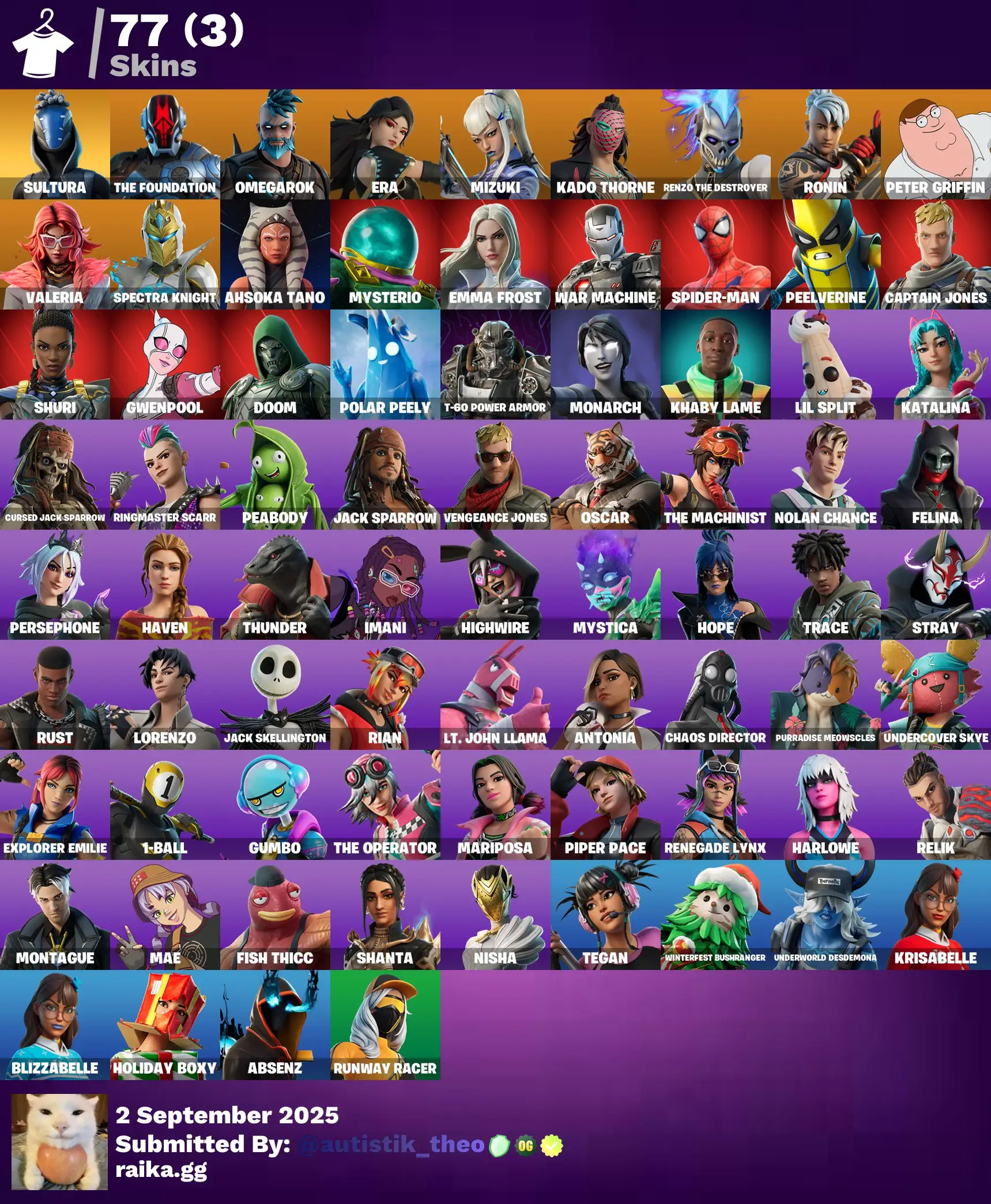 [PC/PSN/XBOX] 77 skins | Sultura | The Foundation | Omegarok | Era | Mizuki | Kado Thorne | Renzo the Destroyer | Ronin | Peter Griffin | Valeria | 550 VB