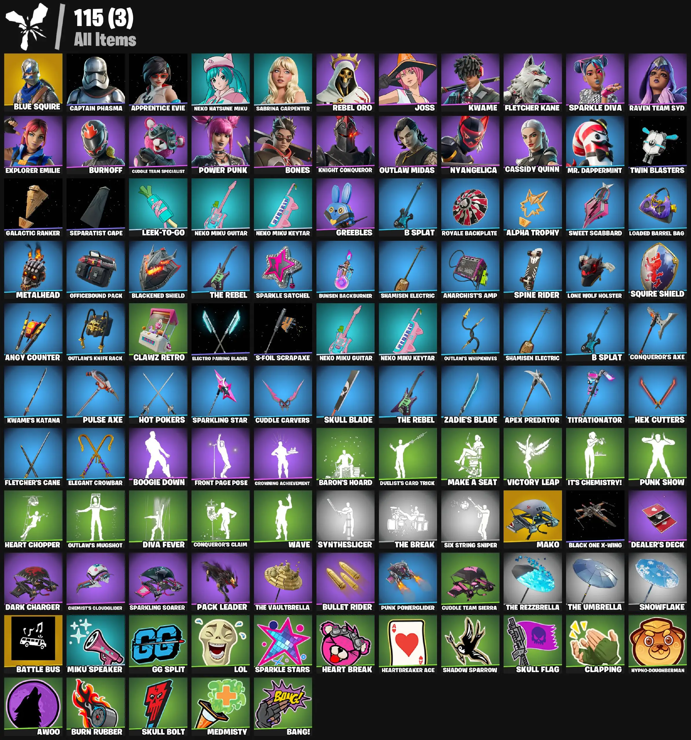 [PC/PSN] 21 skins | Blue Squire | Explorer Emilie | Greebles | Clawz Retro | Boogie Down | Mako | Snowflake | Battle Bus | Apprentice Evie 