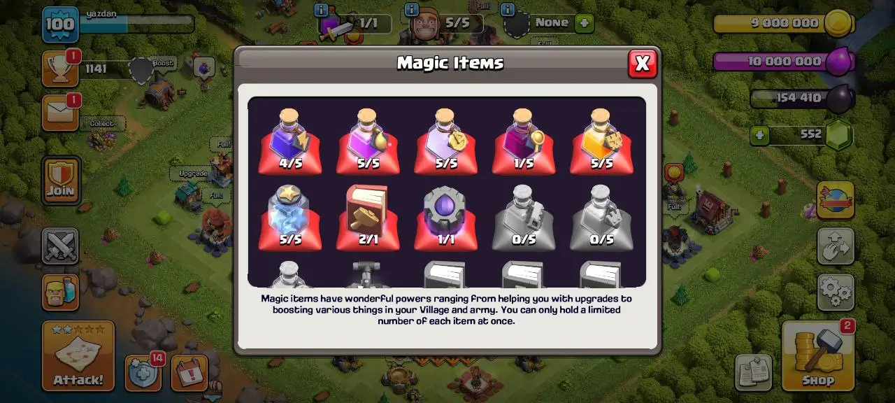 [#822]  SEMI-MAX TH 11 | SOME MAGIC ITEMS | 1000 RENAME | 36-37-28-11 HEROES | INSTANT DELIVERY