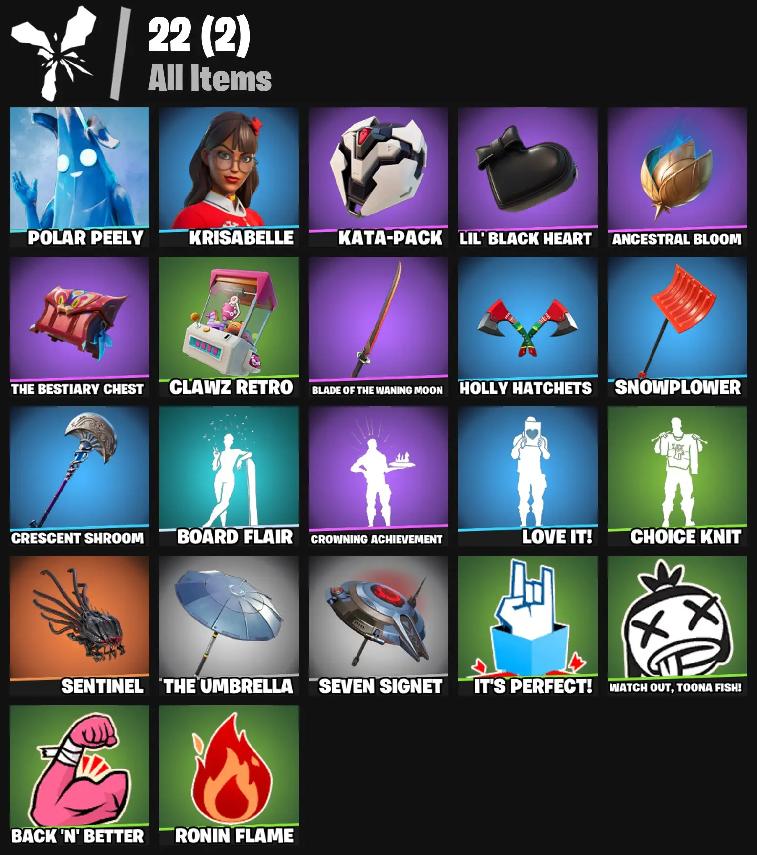 [PC/PSN/XBOX] 2 skins | Polar Peely | Krisabelle | Kata-Pack | Lil' Black Heart | Ancestral Bloom | The Bestiary Chest | Clawz Retro | 100 VB