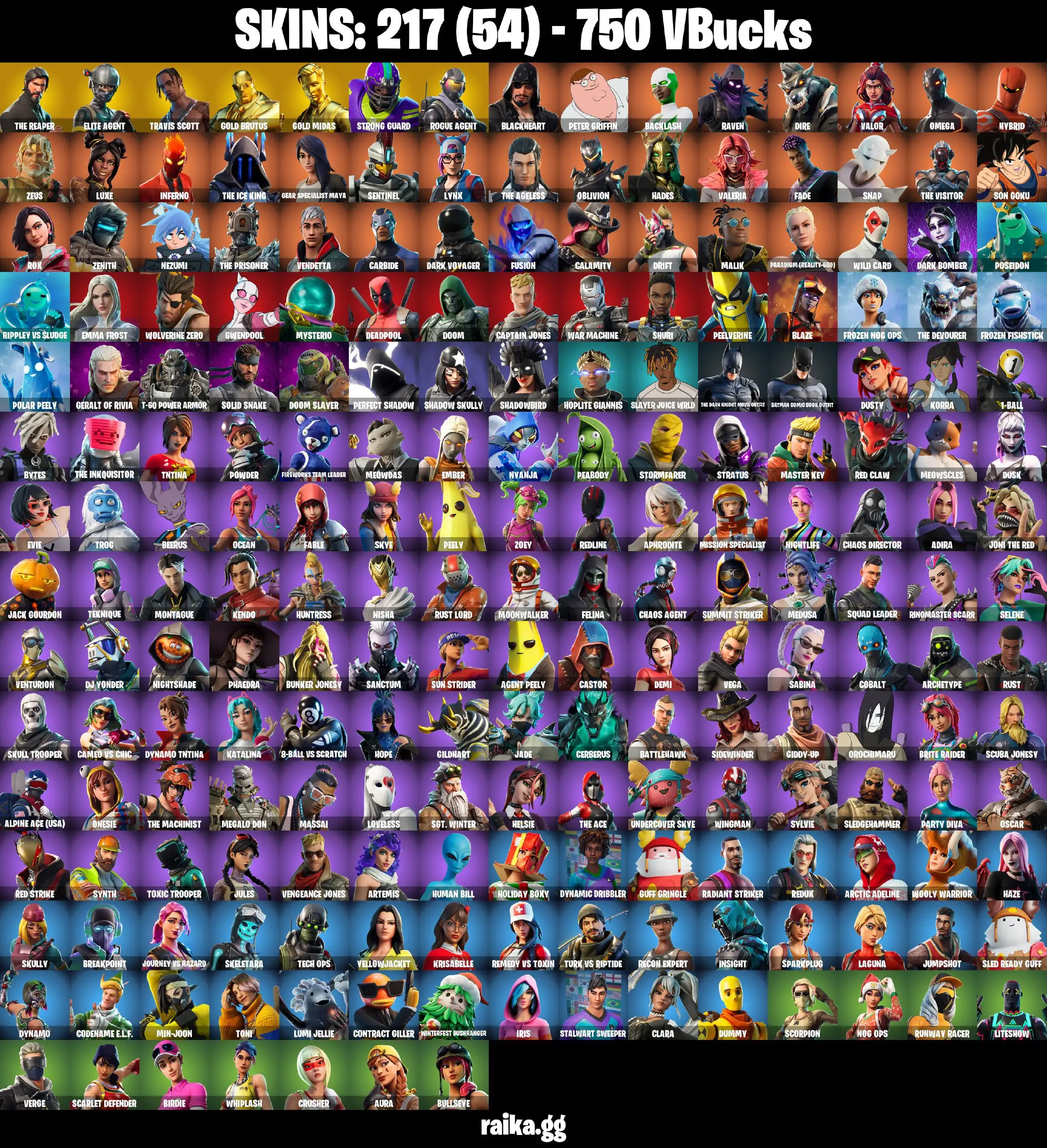 [PC/XBOX/PSN] 217 skins | Travis Scott | The Reaper | Elite Agent |  Take The L | Gold Midas | Gold Brutus | Rogue Agent | Strong Guard | 750 VB