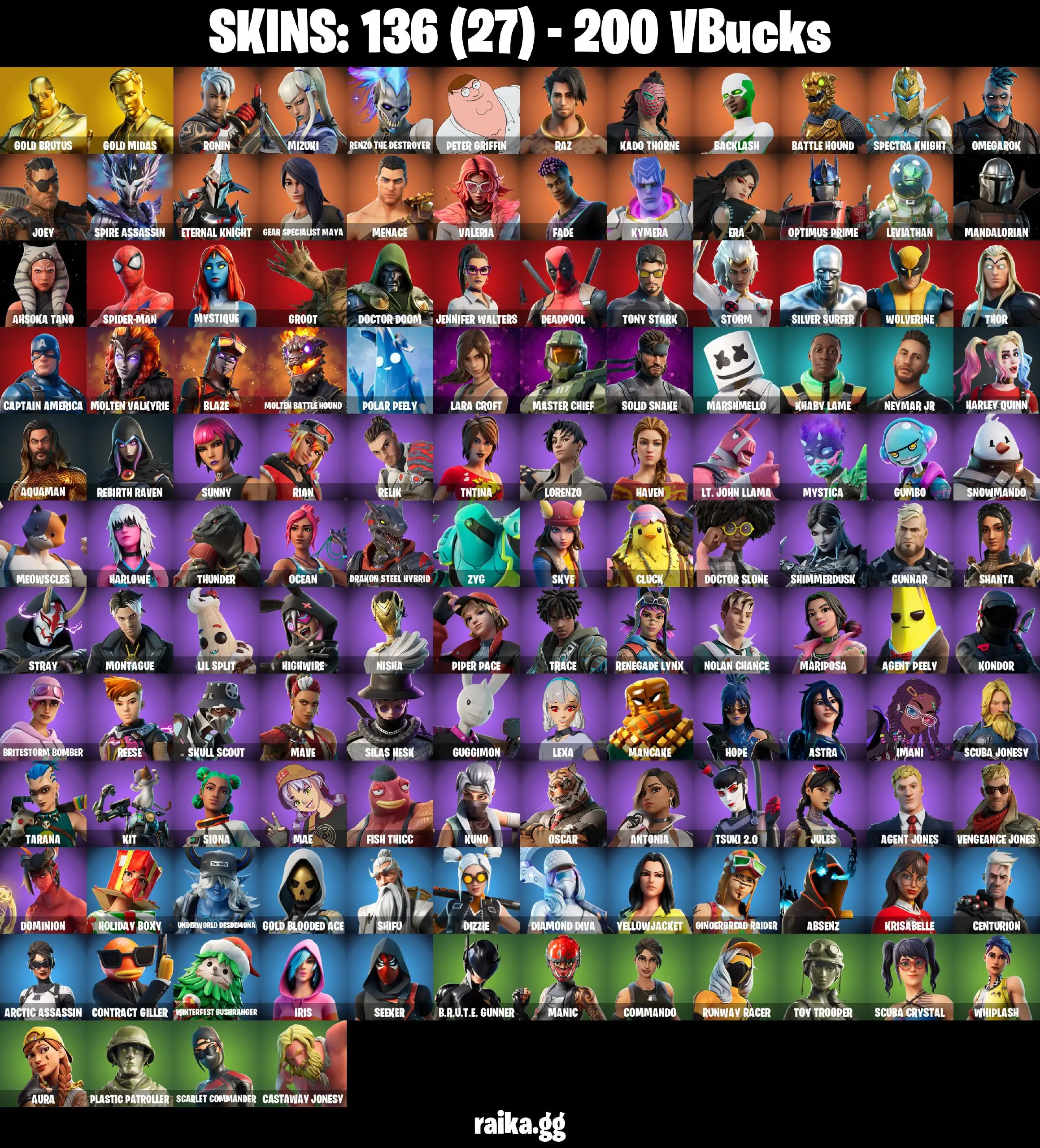 [PC/PSN/XBOX] 136 skins | Leviathan Axe | Gold Brutus | Gold Midas | Gear Specialist Maya | Valeria | Omegarok | Raz | Spectra Knight
