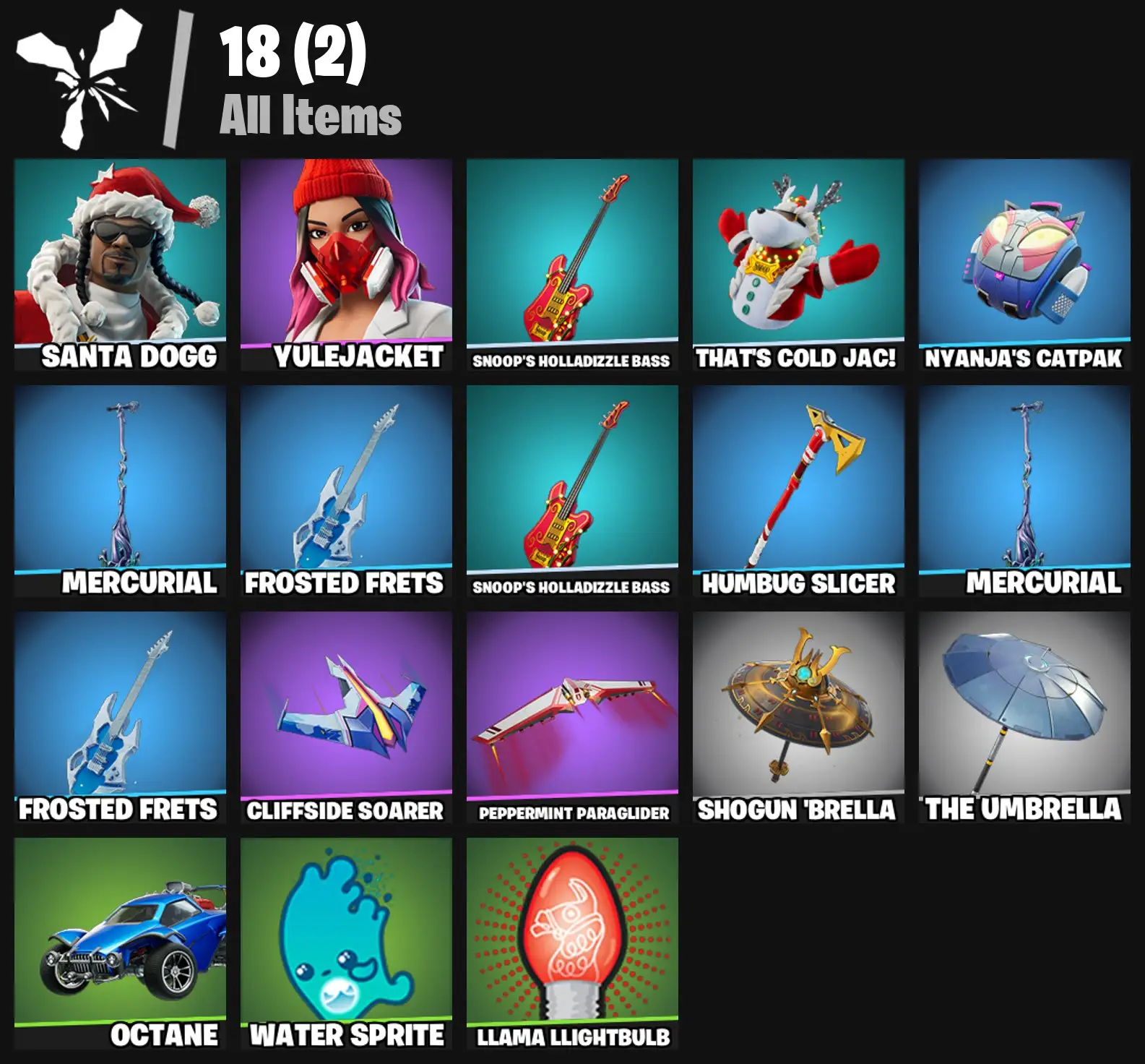 [PC/PSN/XBOX] 2 skins | Santa Dogg | Yulejacket | Snoop's Holladizzle Bass | That's Cold Jac! | Nyanja's Catpak | Mercurial | Frosted Frets | 100 VB