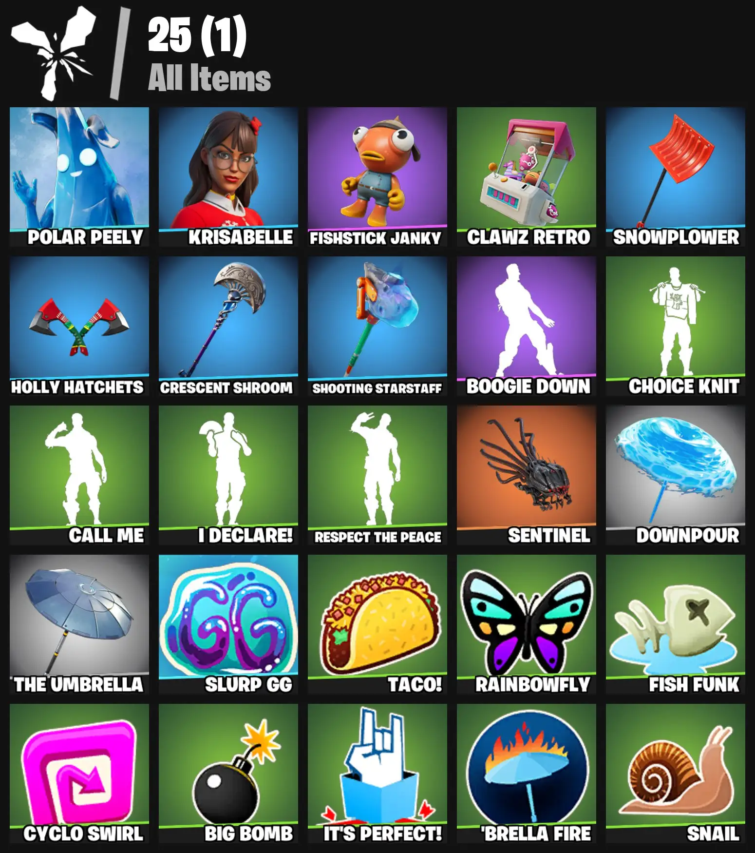[PC/PSN/XBOX] 2 skins | Polar Peely | Krisabelle | Fishstick Janky | Clawz Retro | Snowplower | Holly Hatchets | Crescent Shroom | Shooting Starstaff | 0 VB