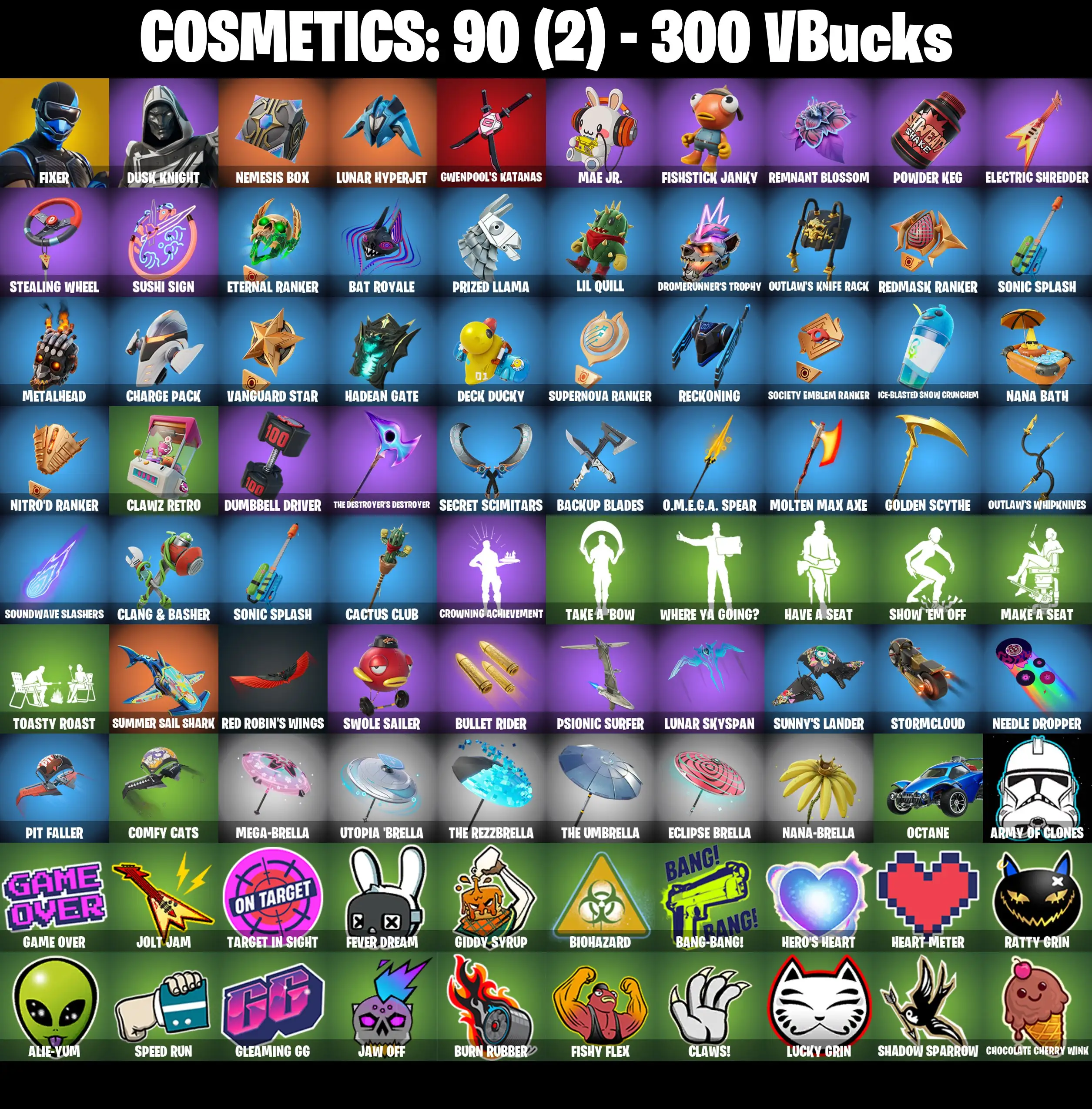 [PC/PSN/XBOX] 2 skins | Fixer | Blitz Knight | Nemesis Box | Lunar Hyperjet | Gwenpool's Katanas | Mae Jr. | Fishstick Janky | Remnant Blossom | 300 VB