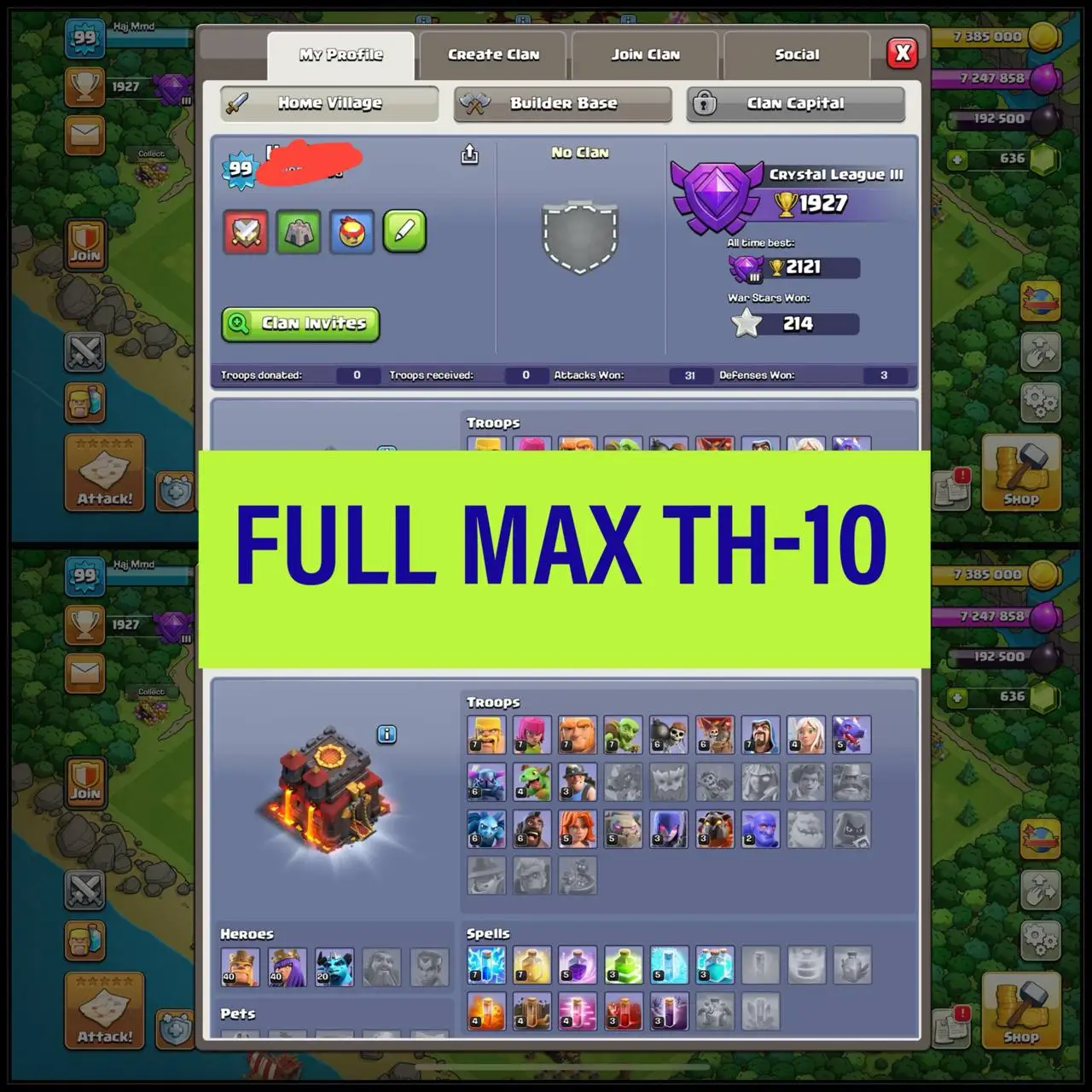 💎 TH-10 FULL MAX | MAGIC ITEMS STACKED | EPIC EQUIP | GOOD DEFENSE - HERO'S 40-40-20 | 249 CWL MEDALS |QUICK DELIVERY ✅