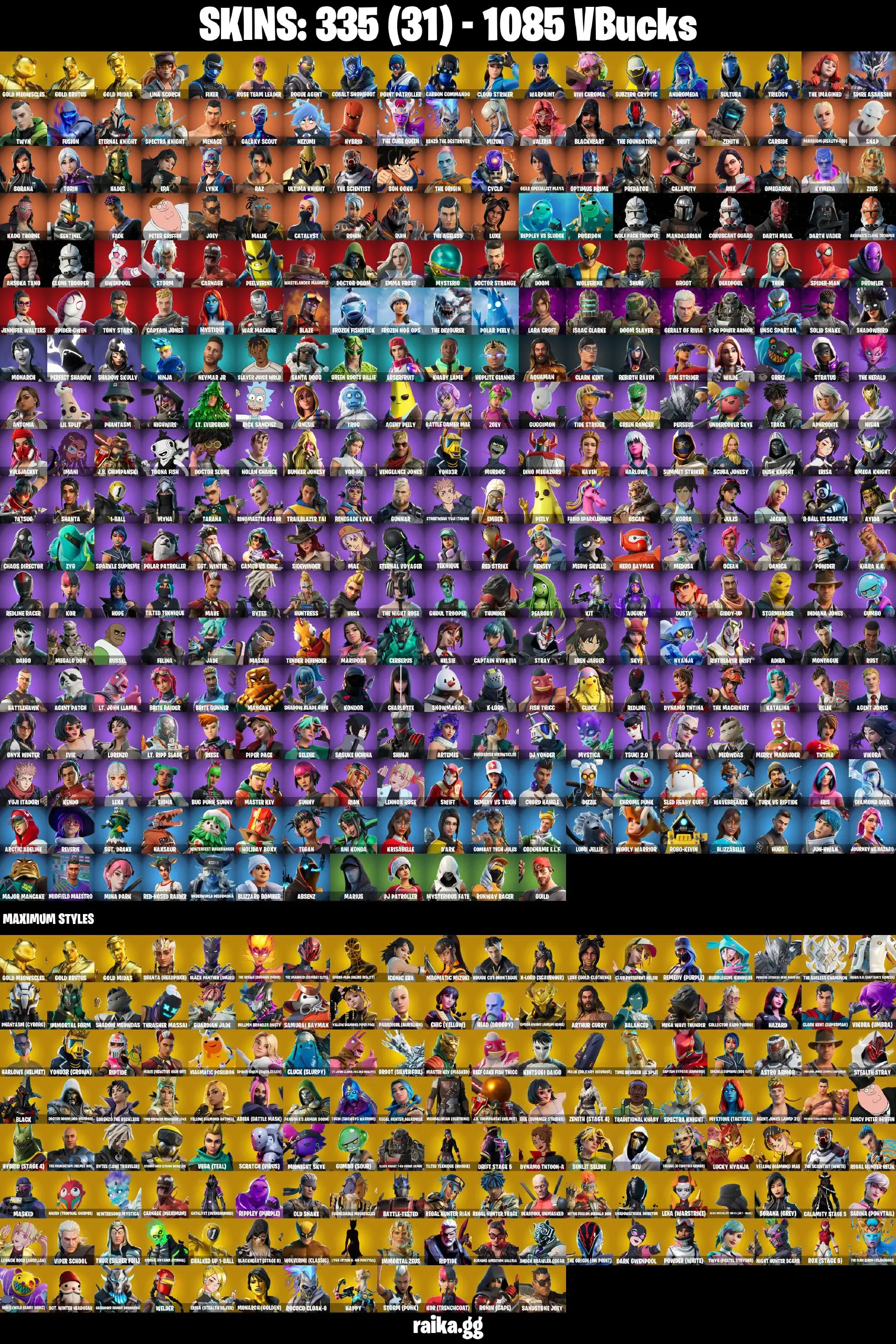 [PC/PSN/XBOX] 335 skins | OG STW | Raider's Revenge | Gold Midas | Gold Brutus | Gold Meowscles | Point Patroller | Lina Scorch | 745 VB