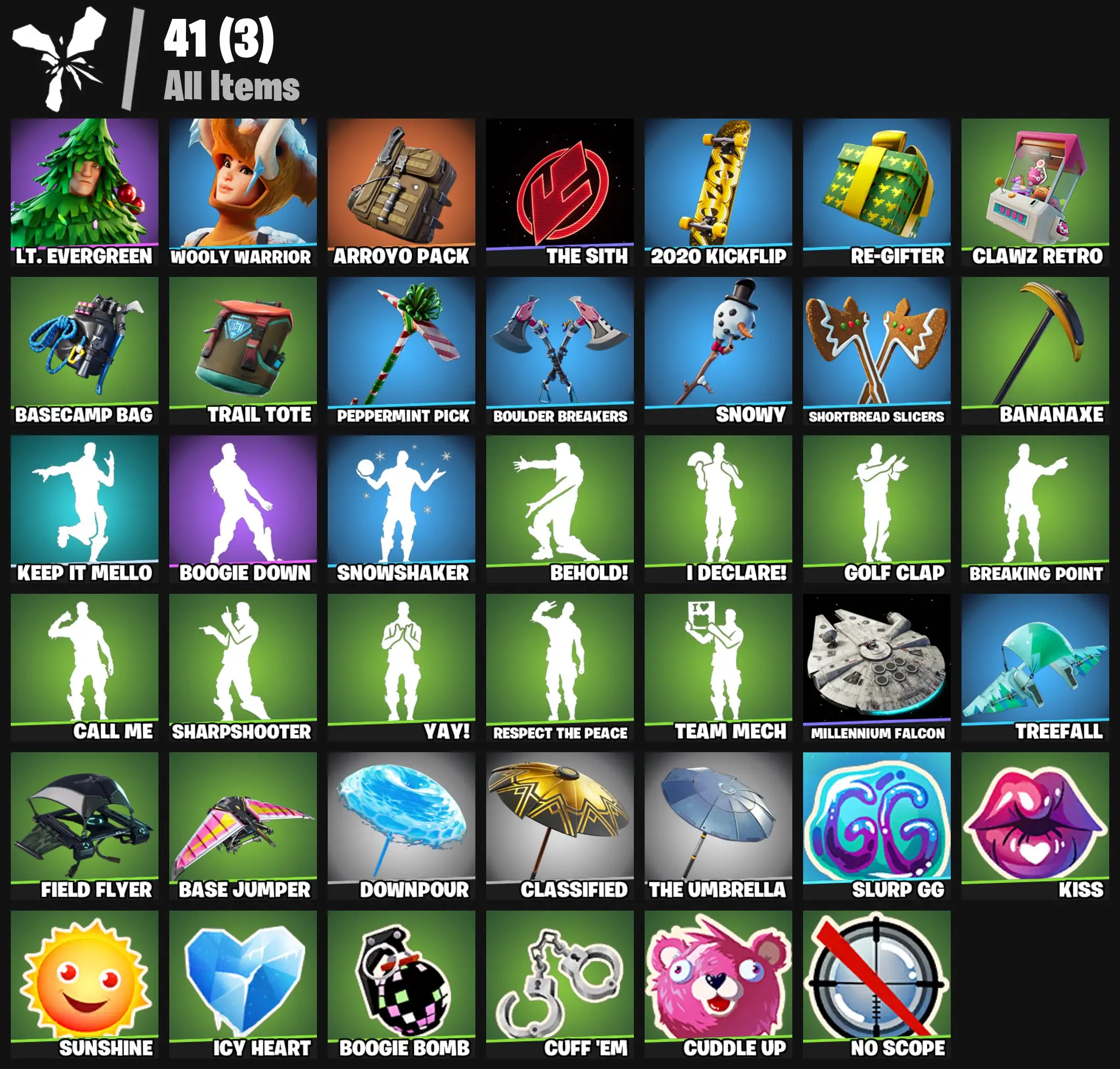 [PC/PSN/XBOX] 2 skins | Lt. Evergreen | Wooly Warrior | Arroyo Pack | The Sith | 2020 Kickflip | Re-gifter | Clawz Retro | Basecamp Bag | Trail Tote | 100 VB