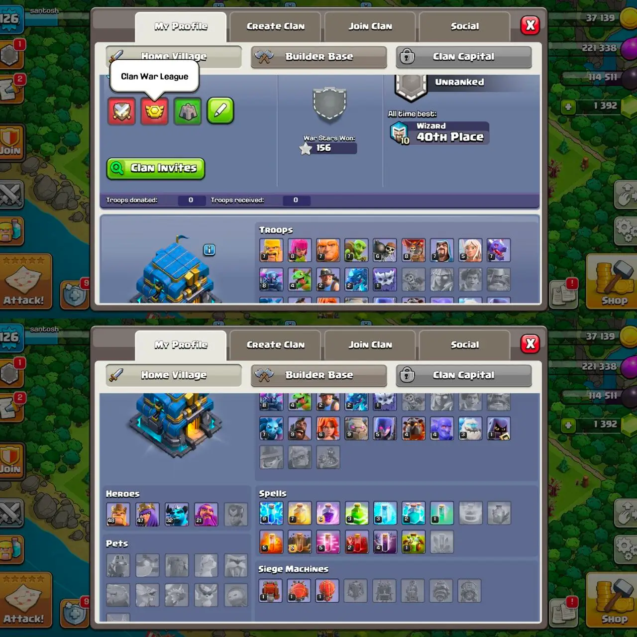 [VP] [#1508] ALMOST MAX DEFENCE TH 12 | 48-47-32-21 HEROES | 152 CWL MEDALS | FREE RENAME | SOME MAGIC ITEMS | INSTANT DELIVERY