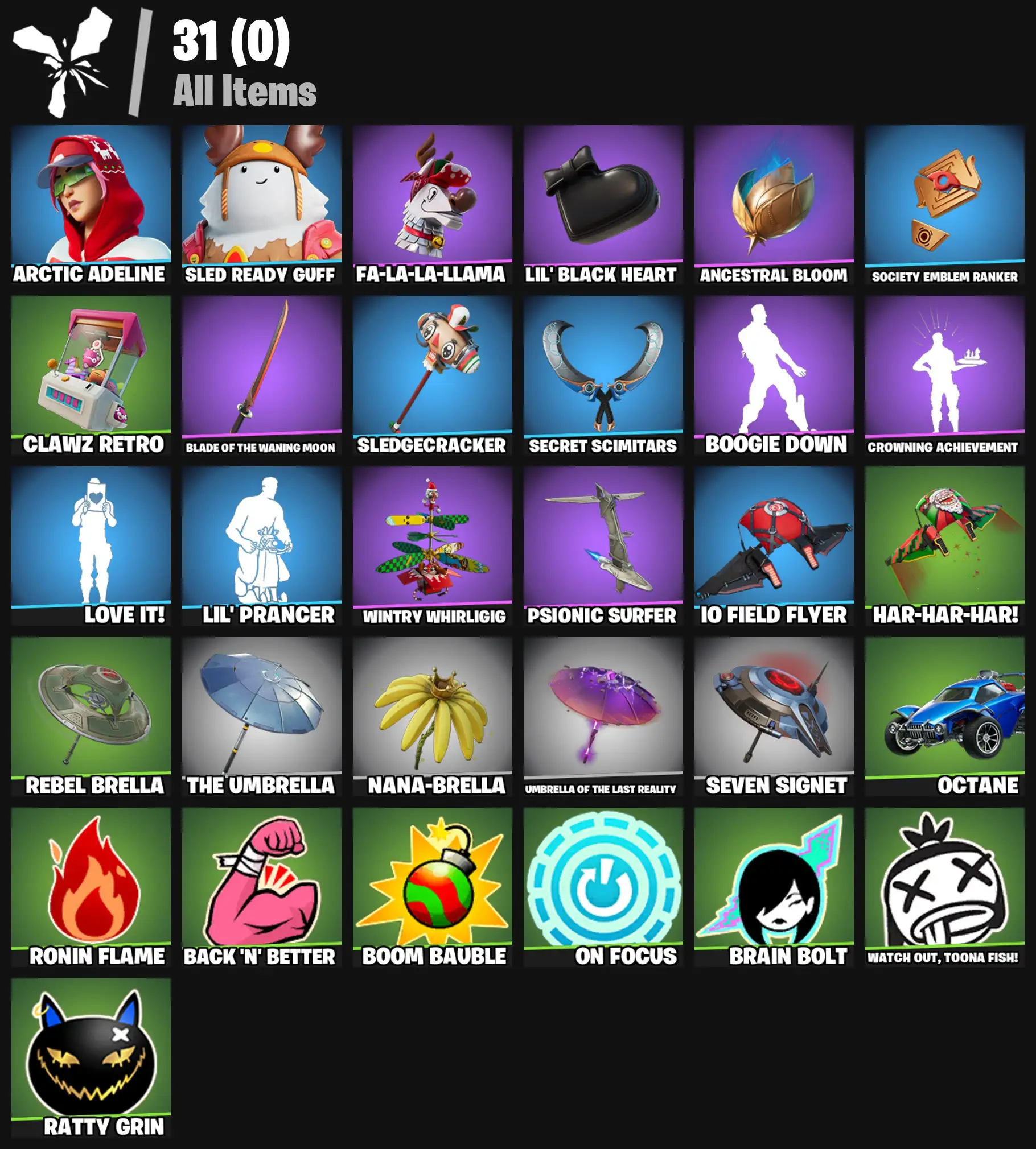 [PC/PSN/XBOX] 2 skins | Arctic Adeline | Sled Ready Guff | Fa-la-la-Llama | Lil' Black Heart | Ancestral Bloom | Society Emblem Ranker | Clawz Retro | 0 VB