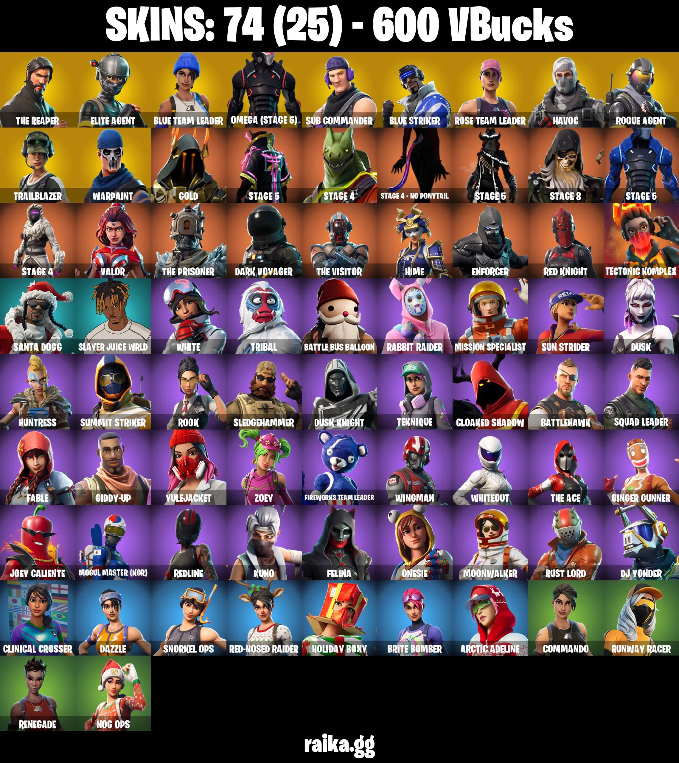 [PC/PSN/XBOX] 74 OG skins | The Reaper | Elite Agent | Blue Team Leader | Omega (stage 5) | Sub Commander | Take The L | Havoc | Rogue Agent | 600 VB