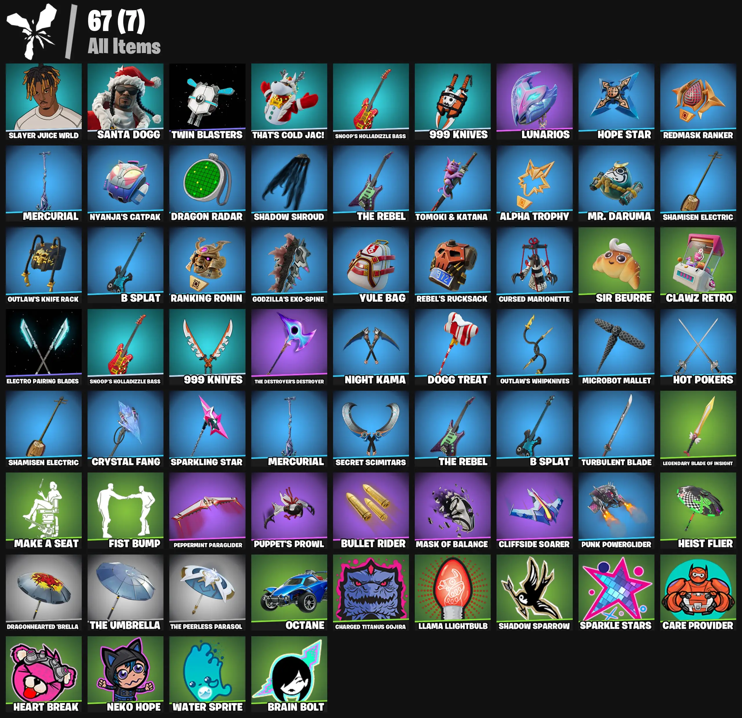[PC/PSN/XBOX] 2 skins | Slayer Juice WRLD | Santa Dogg | Twin Blasters | That's Cold Jac! | Snoop's Holladizzle Bass | 999 Knives | Lunarios | 0 VB