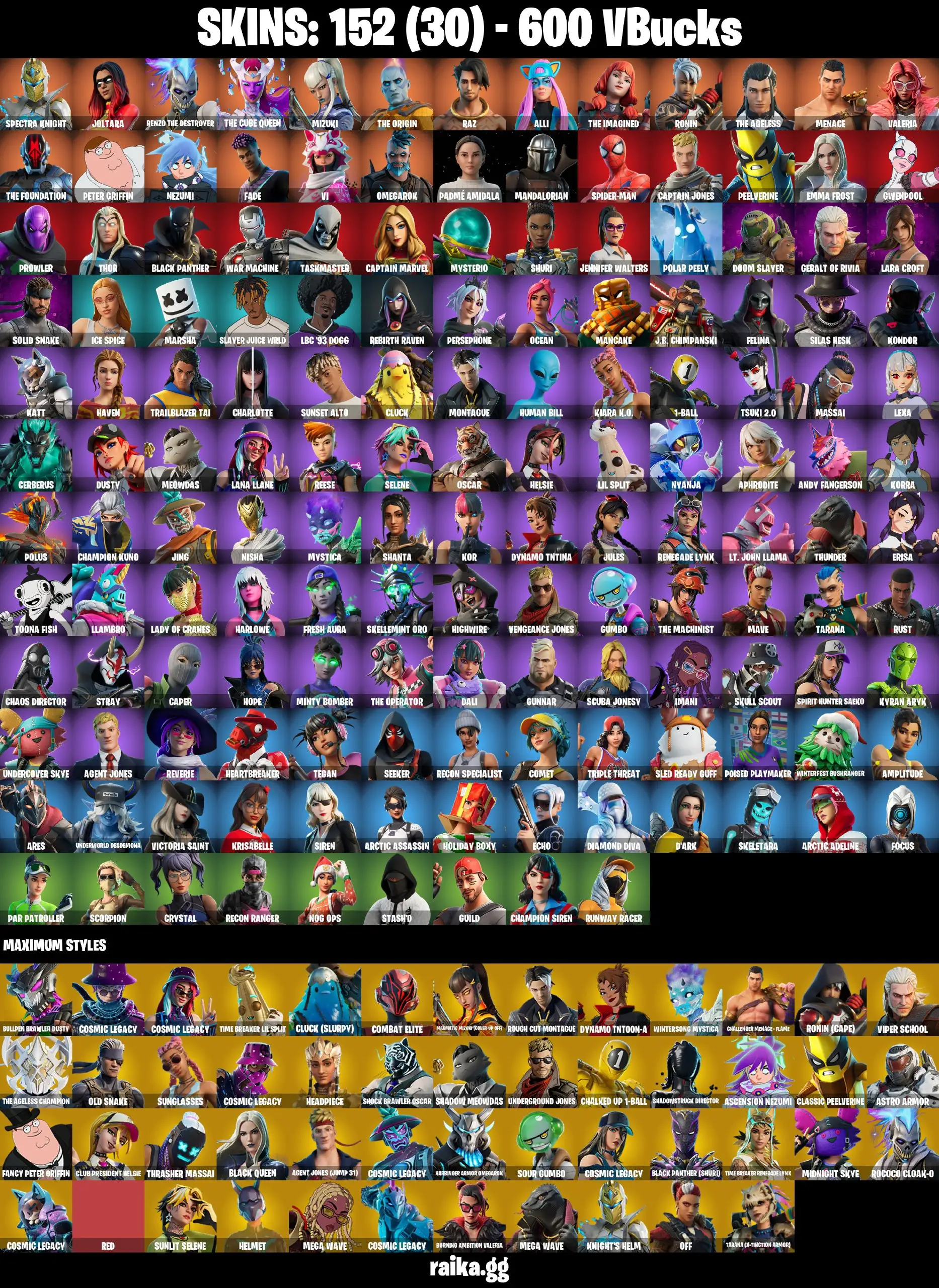 [PC/PSN/XBOX] 152 skins | Leviathan Axe | Spectra Knight | Alli | The Origin | The Ageless | Raz | Renzo the Destroyer | The Cube Queen | Fade