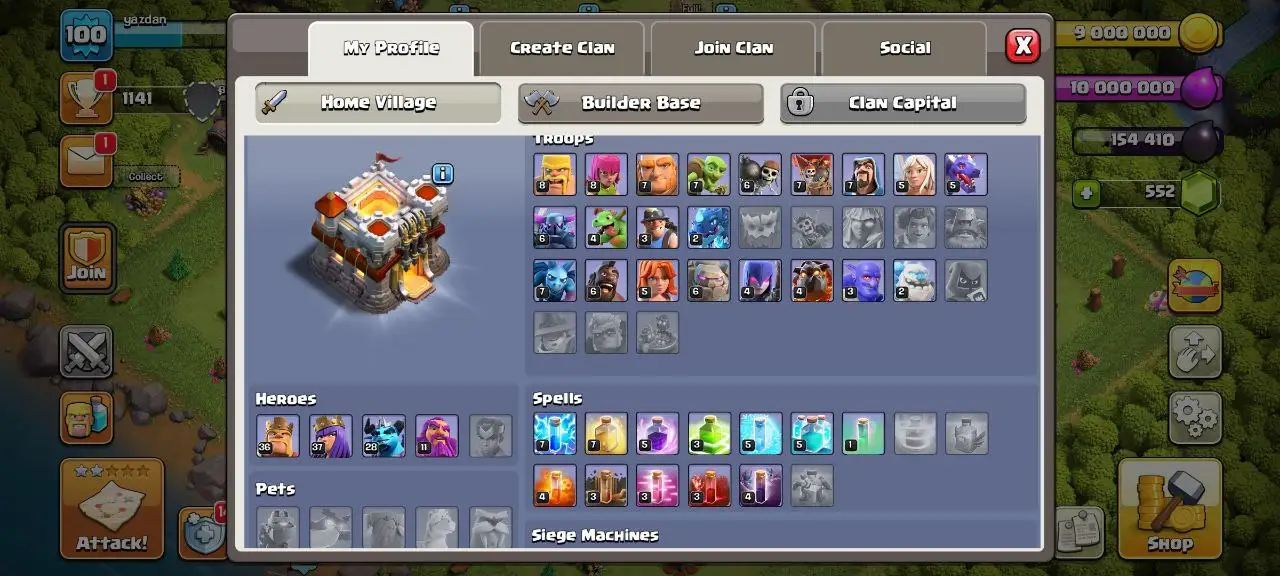 [#822]  SEMI-MAX TH 11 | SOME MAGIC ITEMS | 1000 RENAME | 36-37-28-11 HEROES | INSTANT DELIVERY
