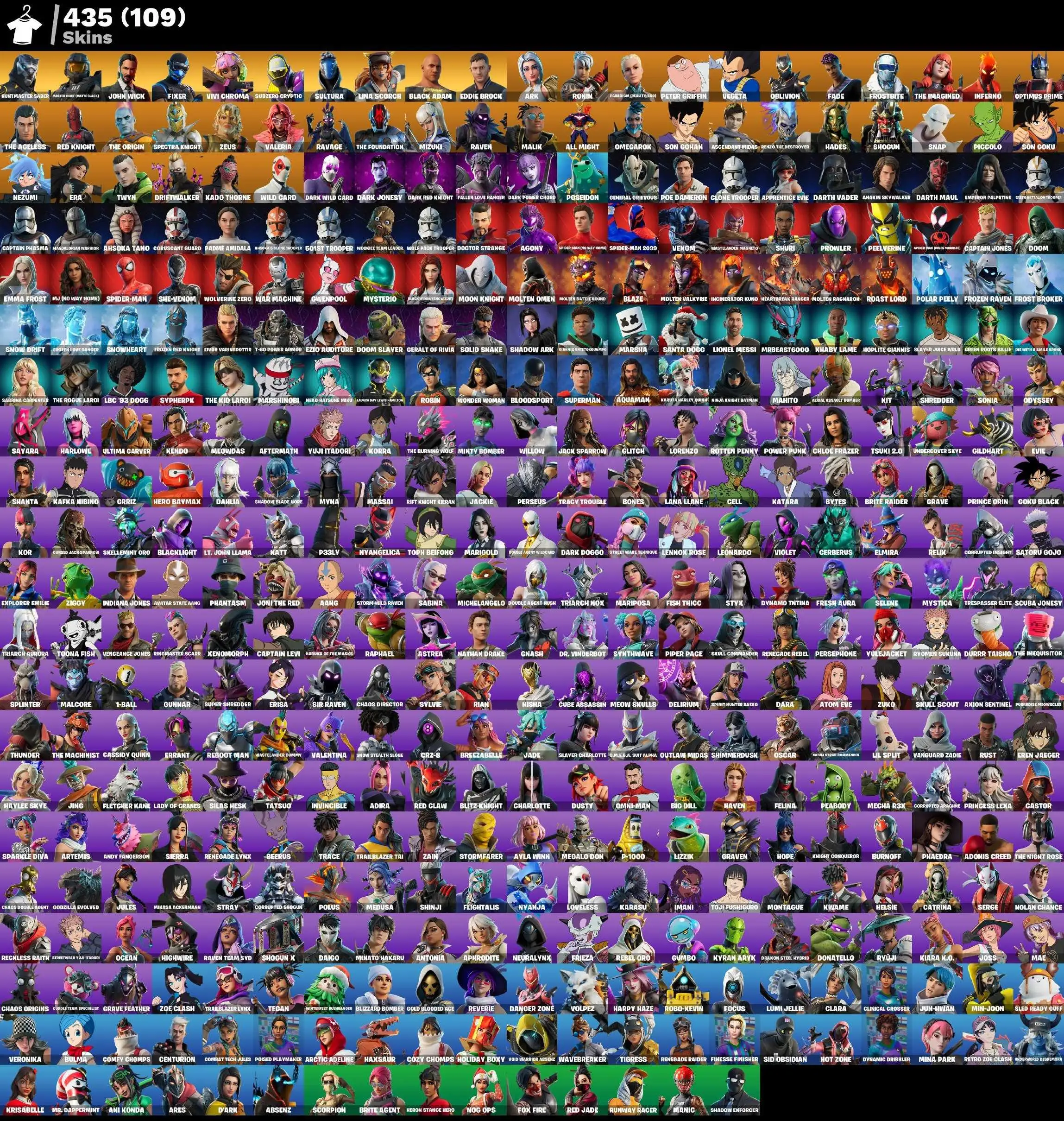 435 skins | Huntmaster Saber | Renegade Raider | Master Chief (Matte Black) | John Wick | Fixer | Vivi Chroma | Subzero Cryptic | Sultura | 350 VB