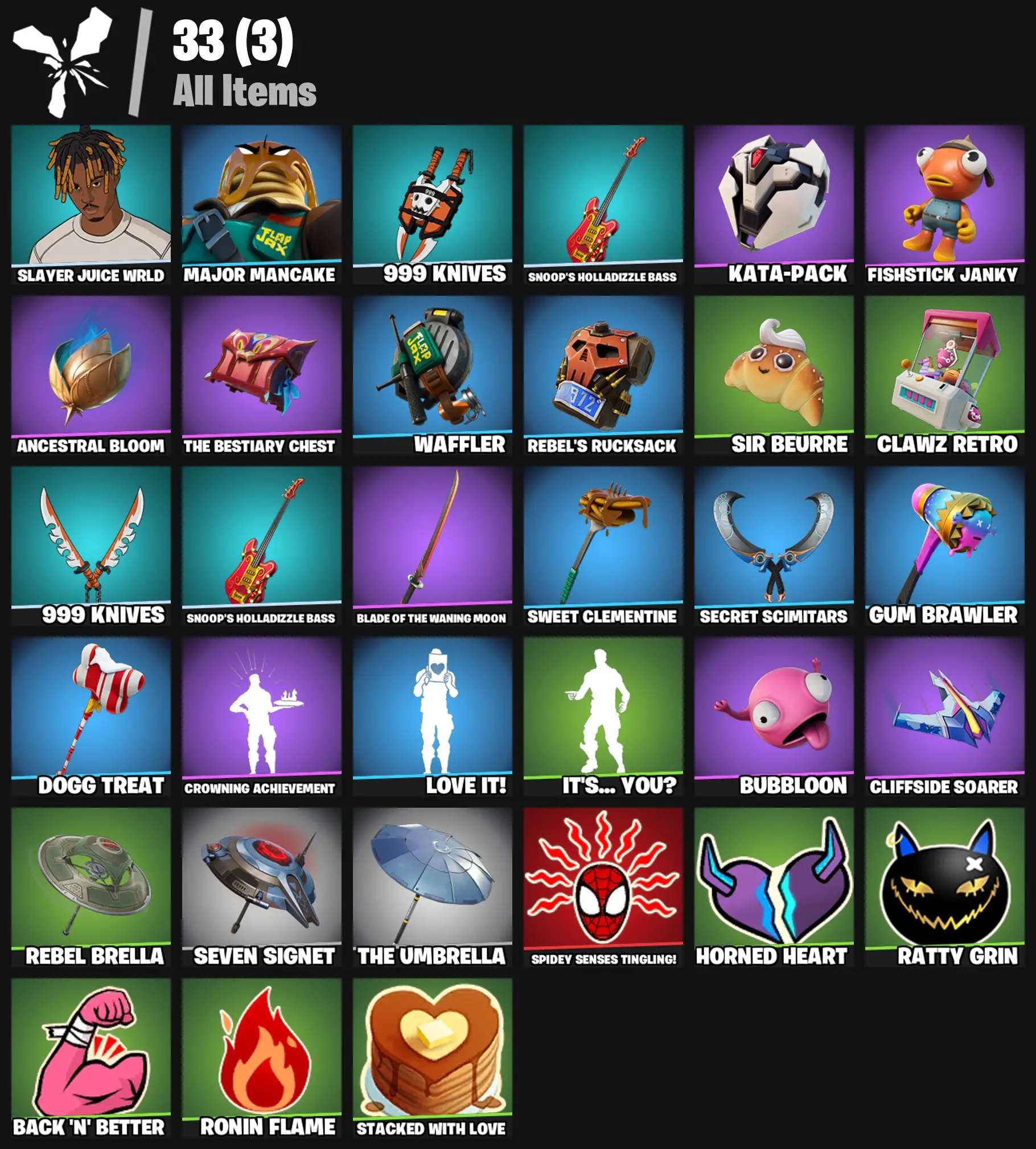 [PC/PSN/XBOX] 2 skins | Slayer Juice WRLD | Major Mancake | 999 Knives | Snoop's Holladizzle Bass | Kata-Pack | Fishstick Janky | Ancestral Bloom | 300 VB