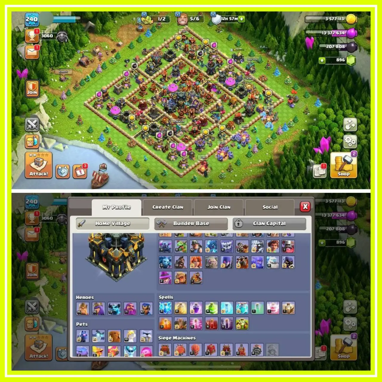 {67% DISCOUNT} TH17 ALMOST MAX⚡️XP- 240 ⚡️HERO -95-95-73-71-47 ⚡️ YELLOW WALLS⚡️MAGIC ITEMS⚡️OP EQUIPMENTS⚡️231 CWL MEDALS⚡️OP LAB ⚡️INSTANT DELIVERY 🚚