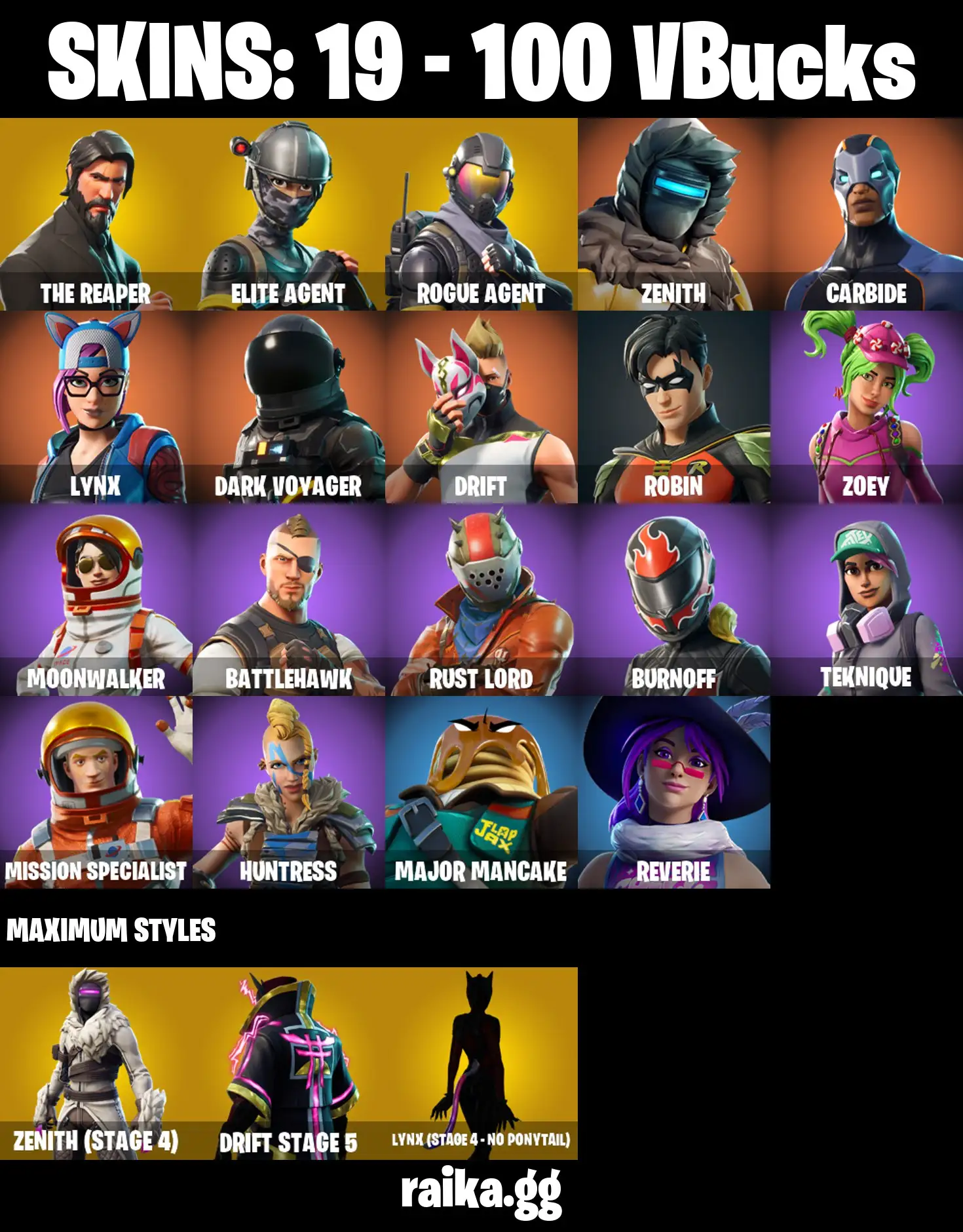 [PC/PSN/XBOX] 19 skins | The Reaper | Elite Agent | Take The L | Rogue Agent | Drift | Carbide | Lynx | Dark Voyager | Moonwalker | 1200 VB