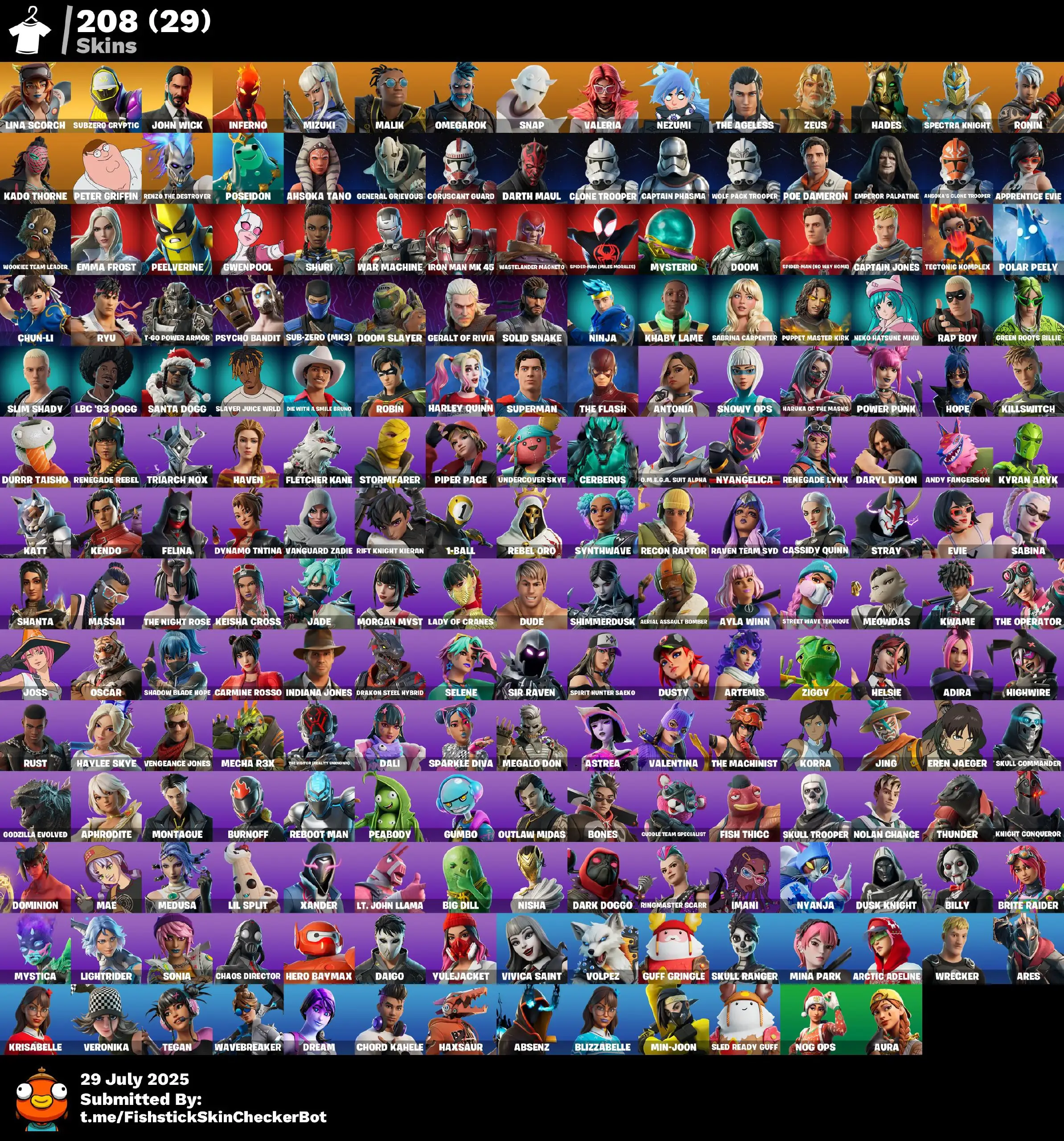 208 skins - REAL OG  -  Psycho Bandit, Chun-li, John Wick 